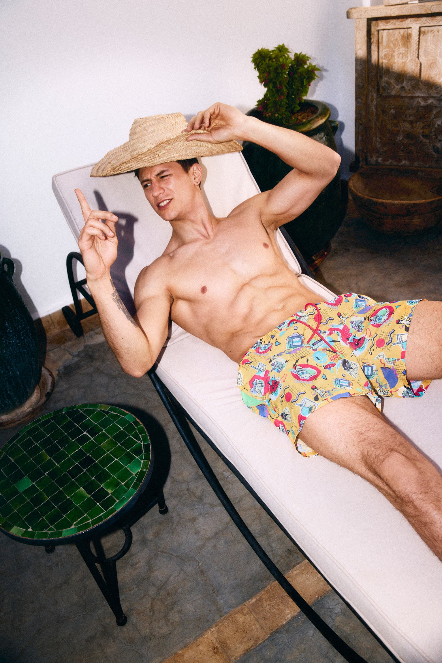 Maillot de bain moyen jaune clair imprimé rétro Sockarrats