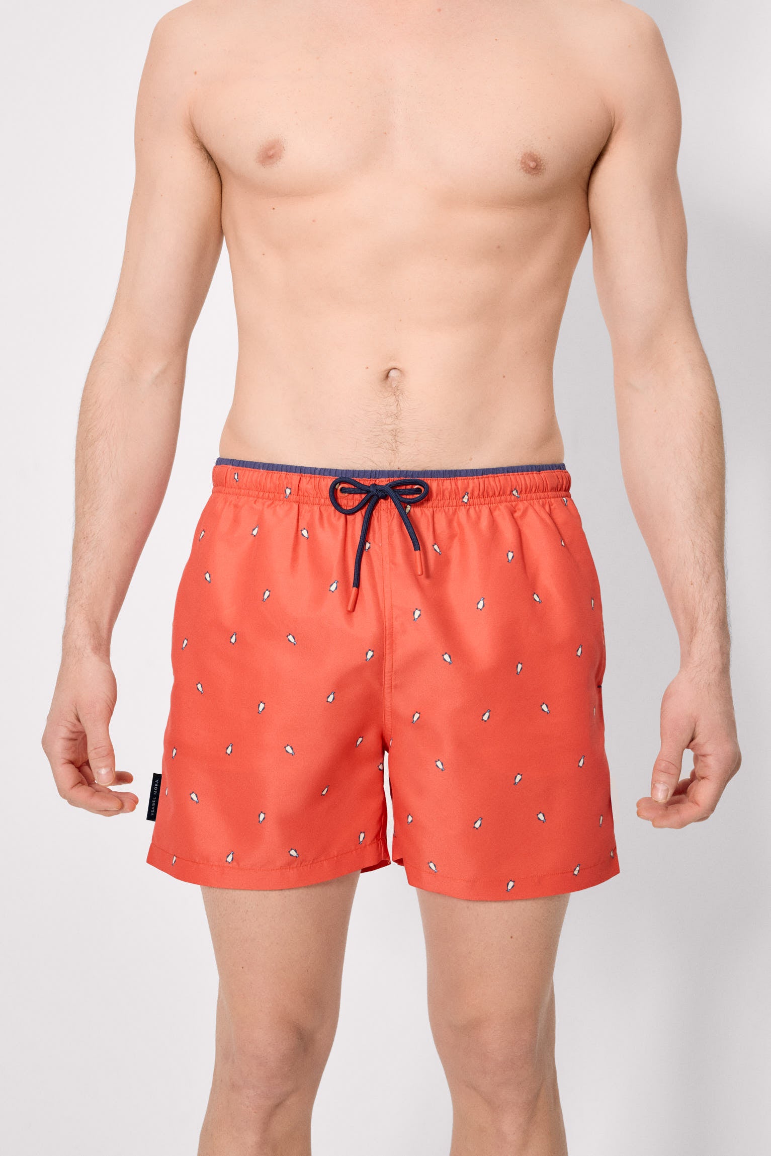 Bañador medio estampado pingüinos naranja - Ysabel Mora