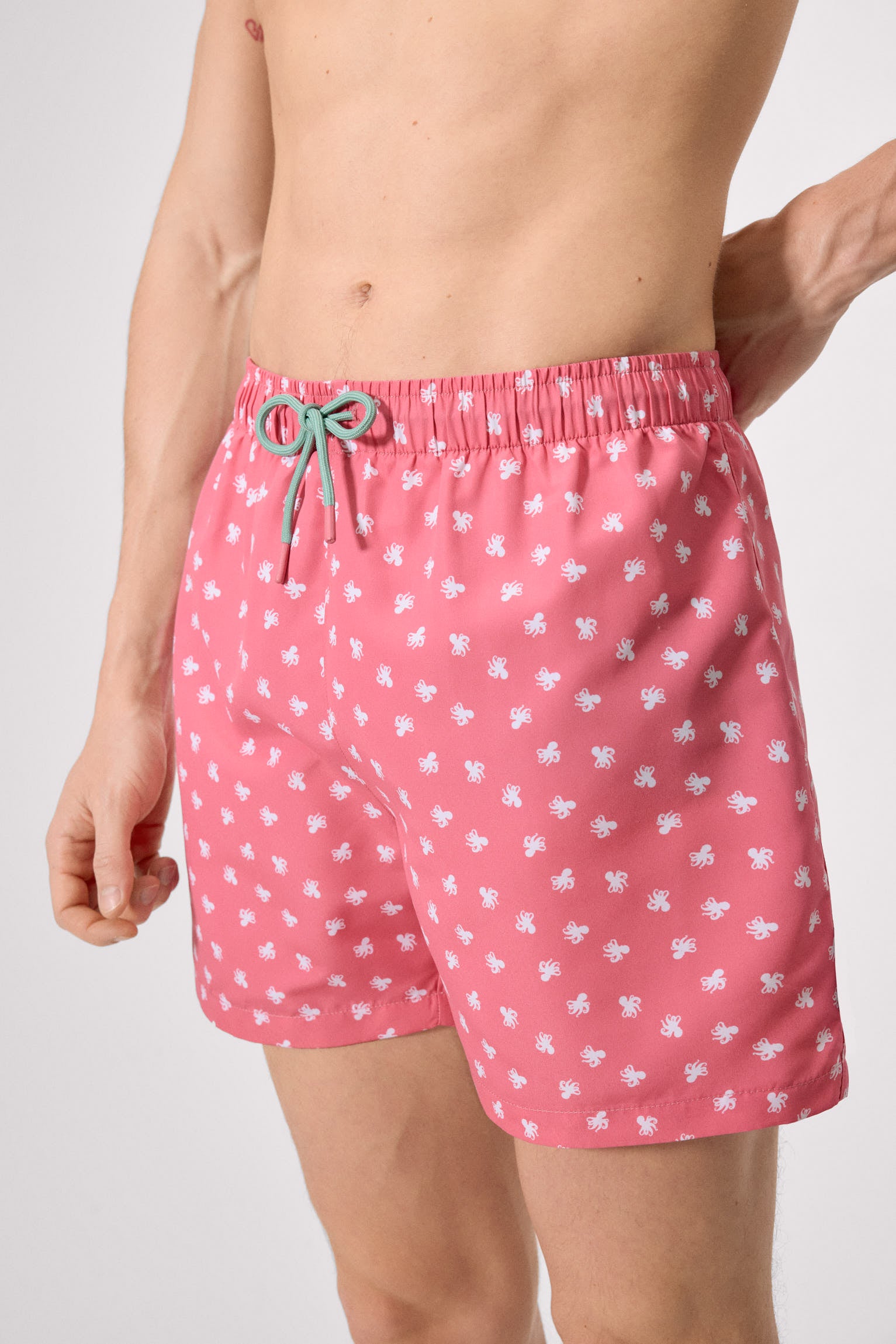 demi-maillot de bain rose à imprimé pieuvre