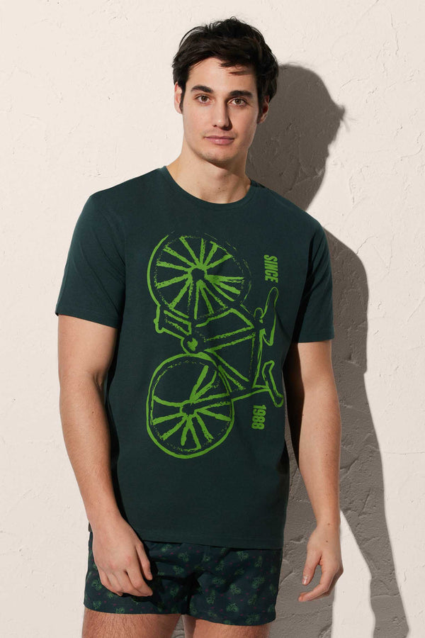 T-shirt homme imprimé vélo vert