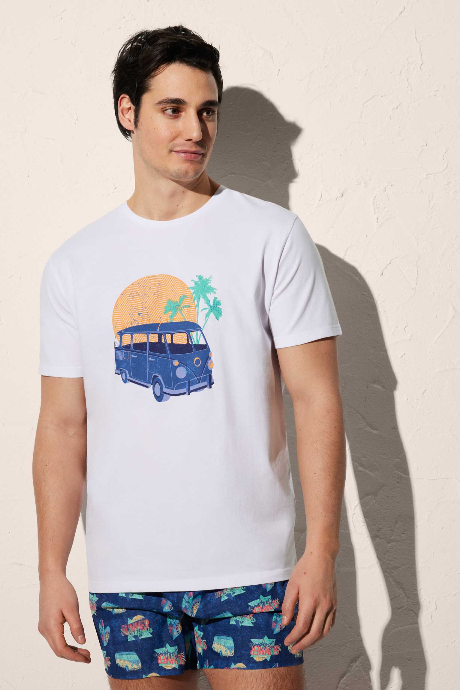 T-shirt homme blanc imprimé van