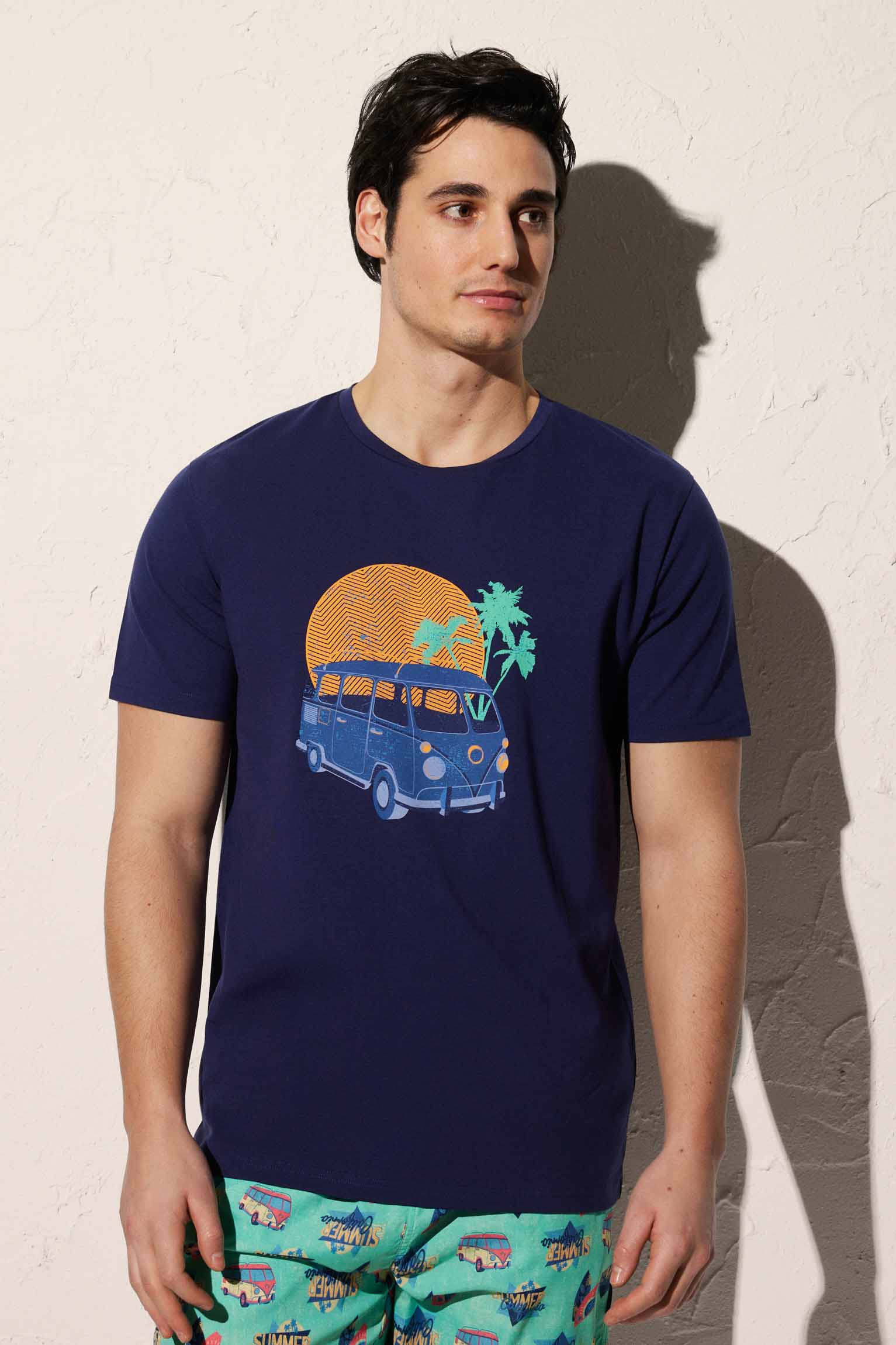 T-shirt homme bleu imprimé van