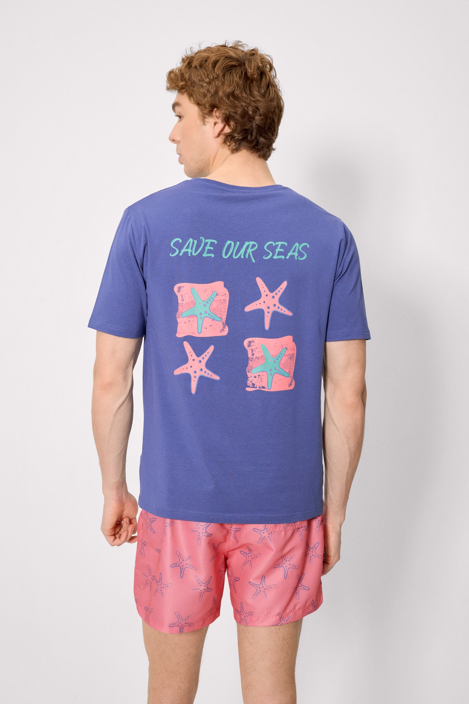 Camiseta manga corta estampado estrellas marinas azul - Ysabel Mora