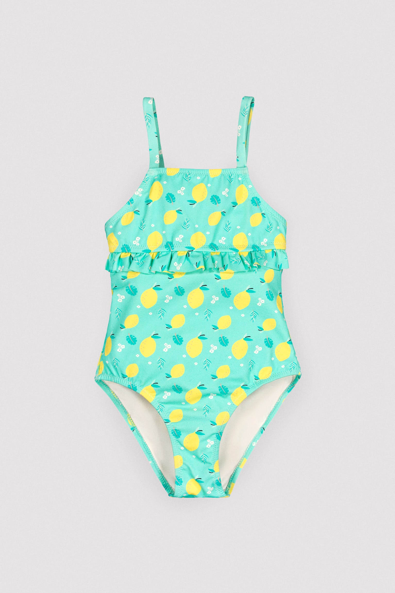 Maillot de bain fille avec volants imprimé citron