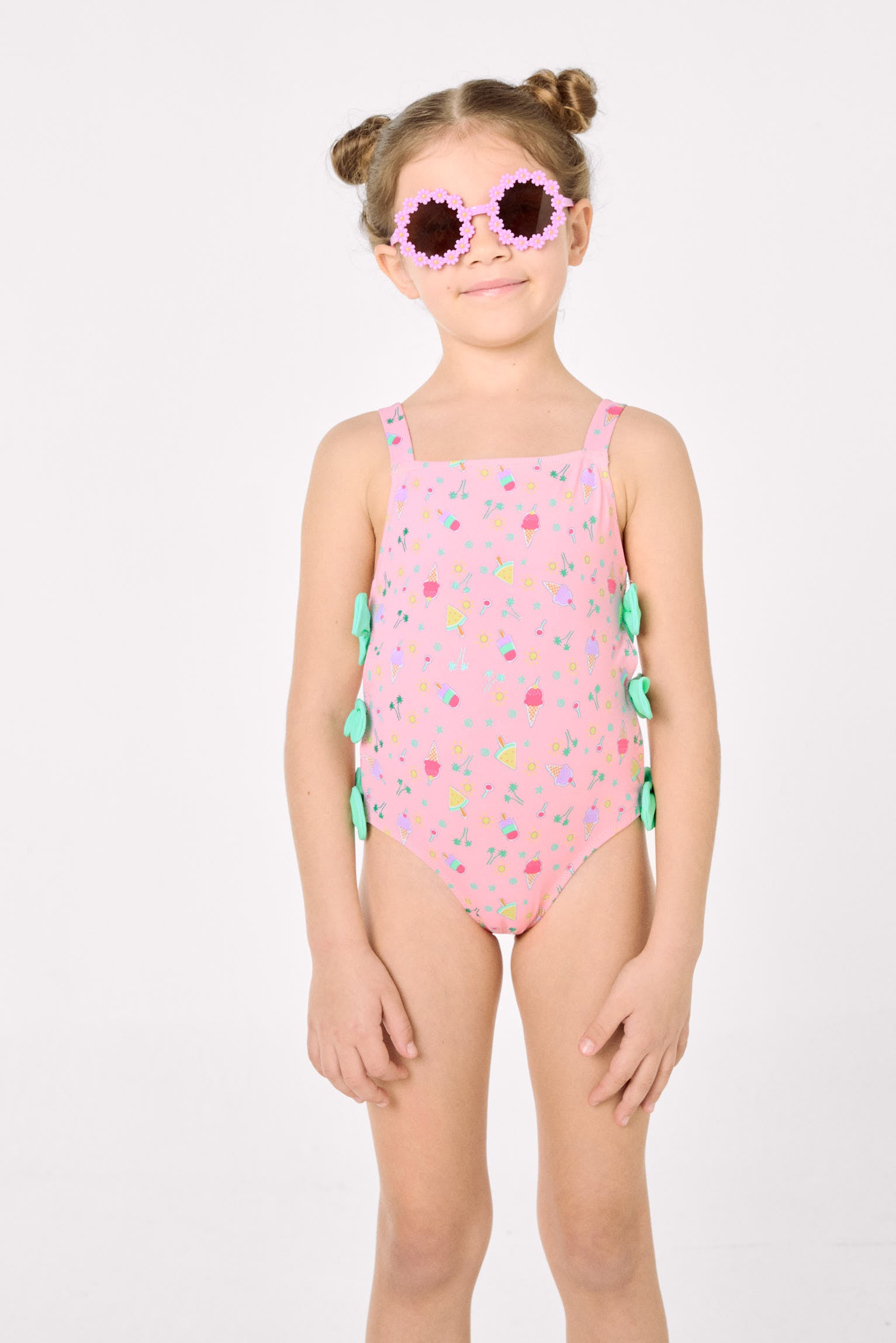 Maillot de bain fille avec découpes et nœuds, imprimé été