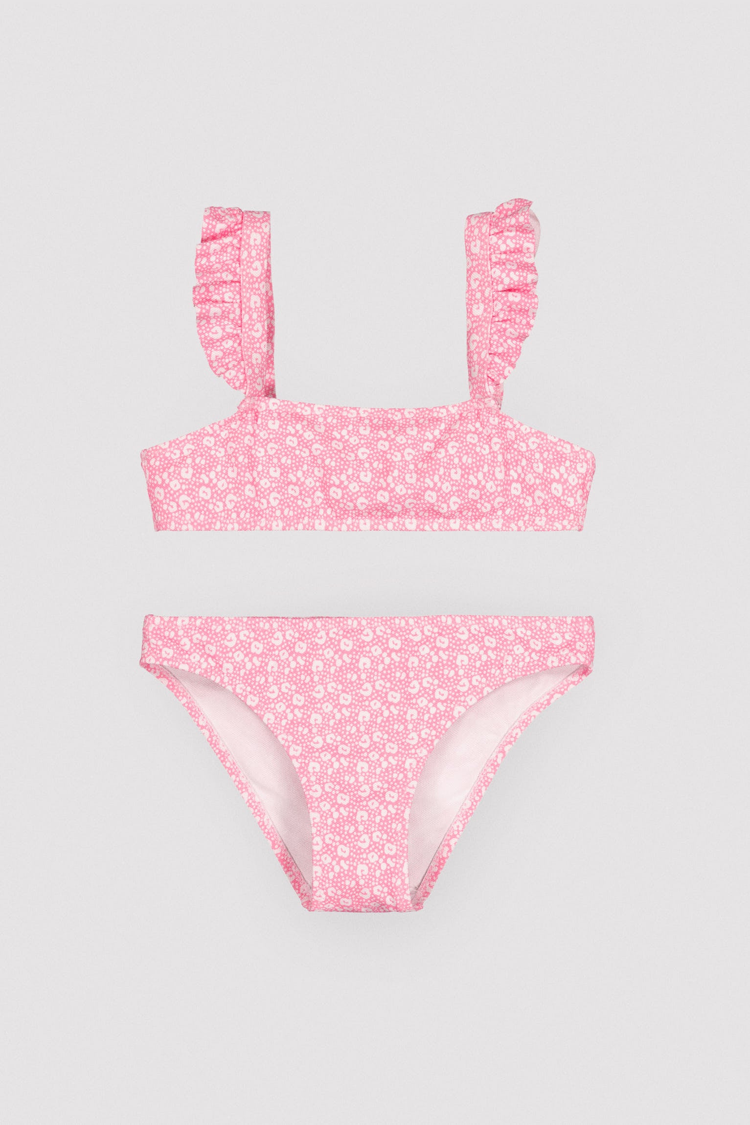 Bikini pour fille avec détails à volants, imprimé léopard rose