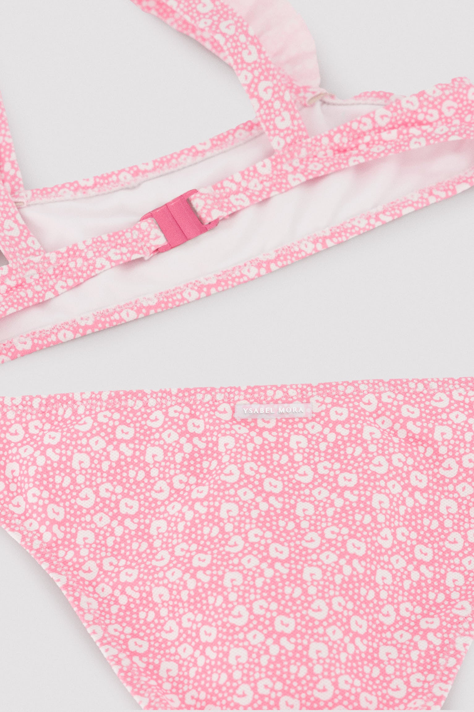 Bikini pour fille avec détails à volants, imprimé léopard rose