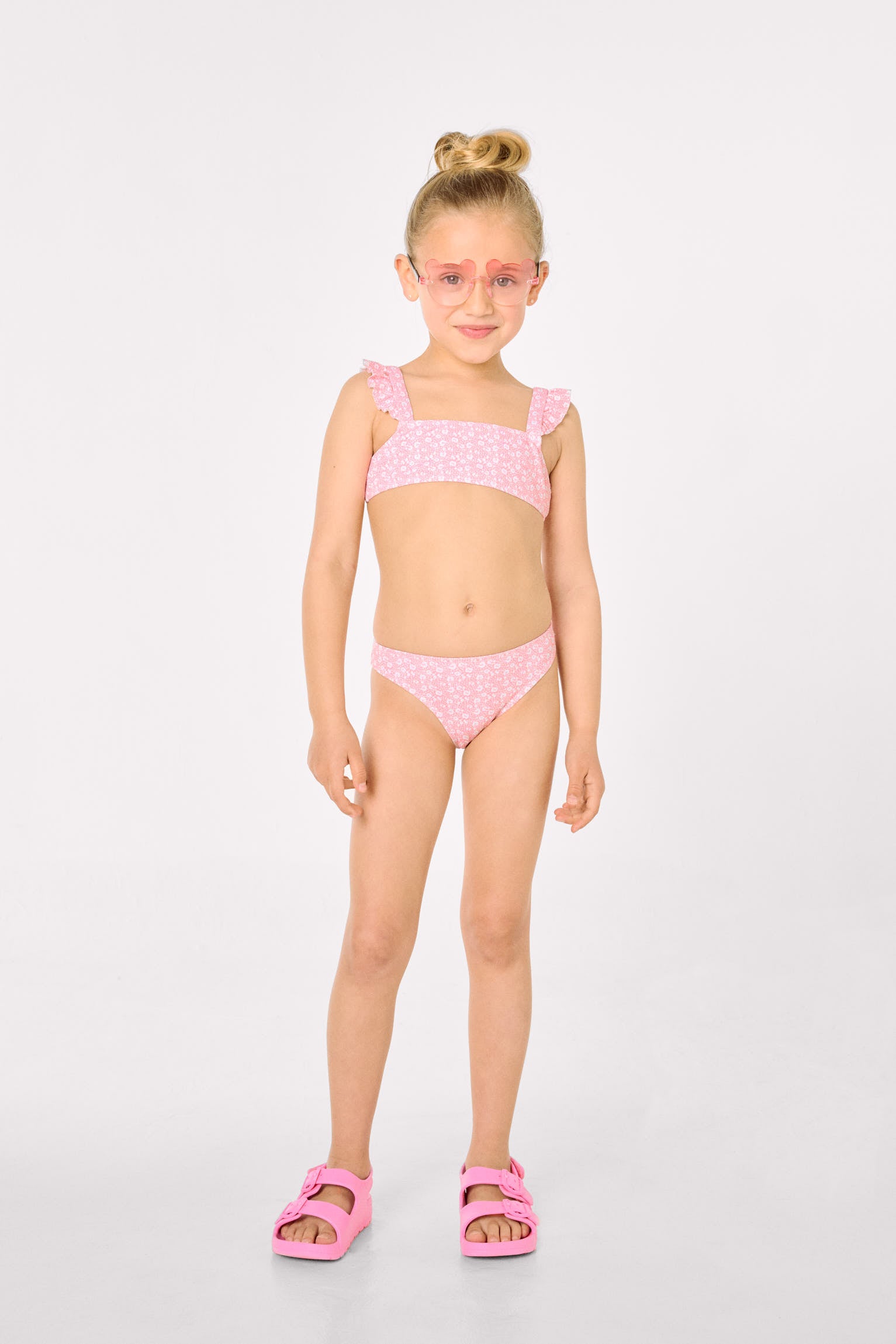 Bikini pour fille avec détails à volants, imprimé léopard rose