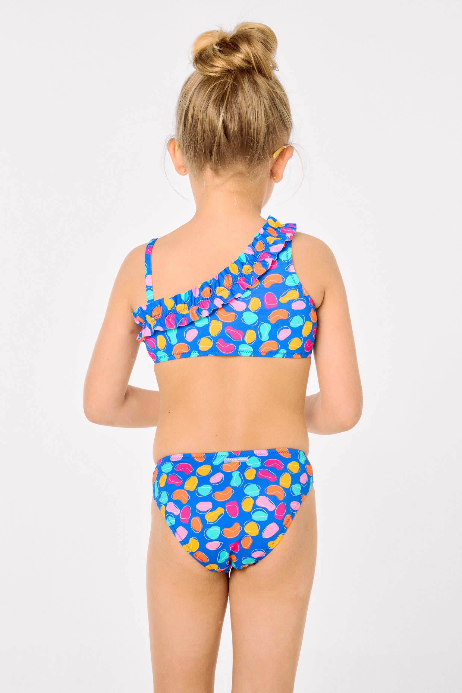 Bikini pour fille avec détails froncés et imprimé de formes organiques multicolores