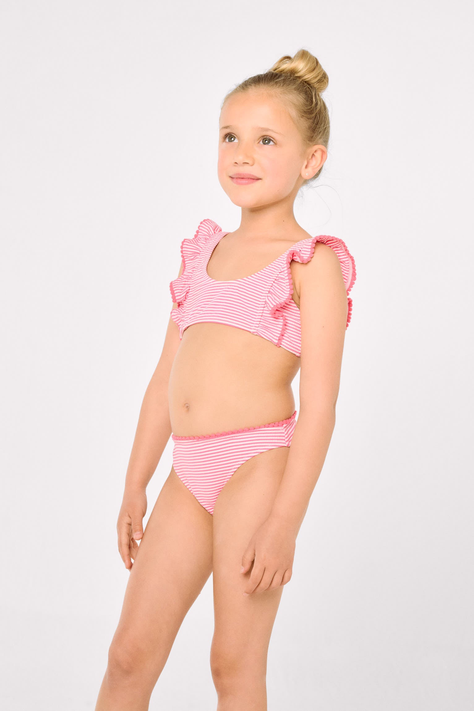 Bikini pour fille avec détails à volants imprimés à rayures