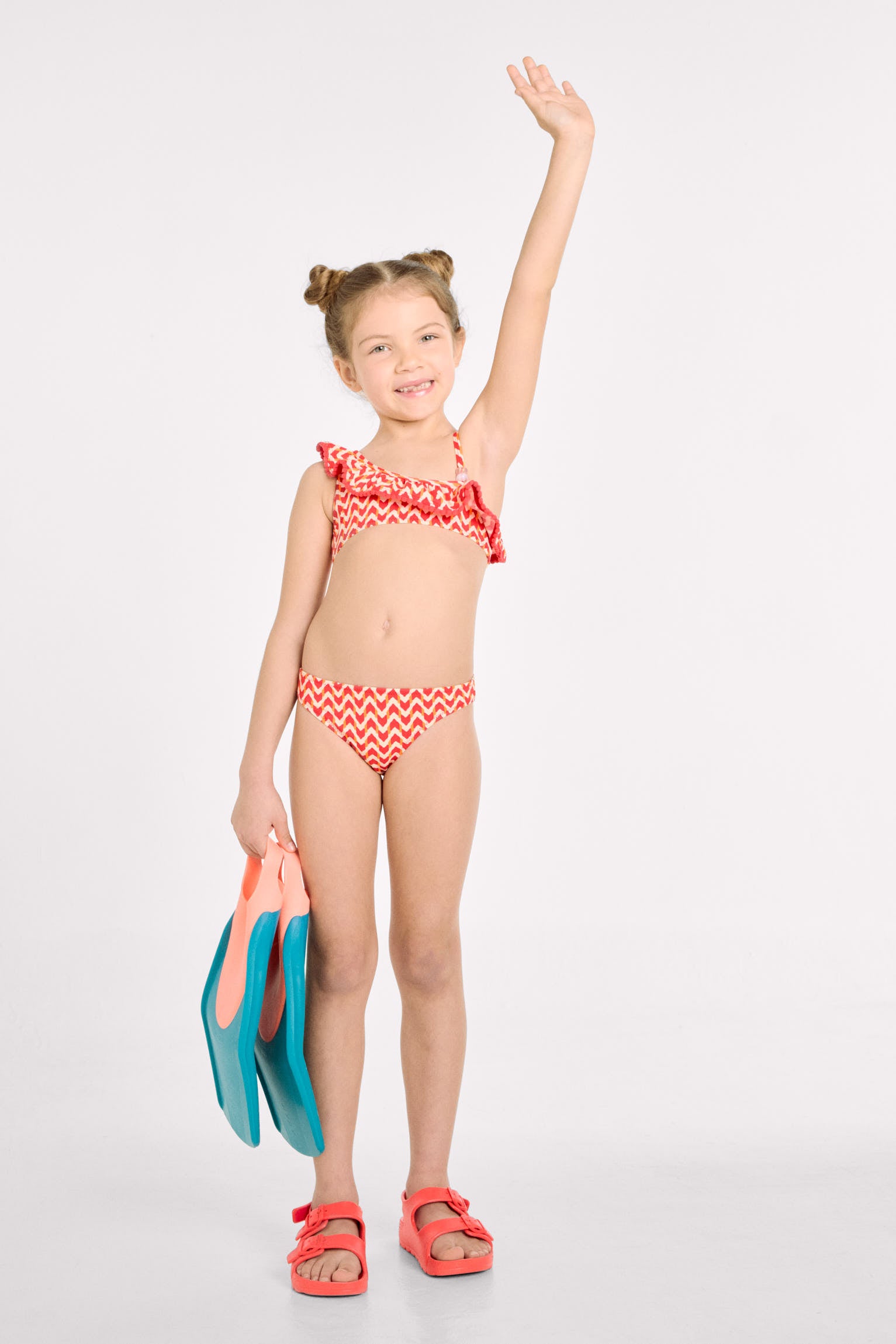Bikini niña asimétrico detalle volante estampado étnico - Ysabel Mora
