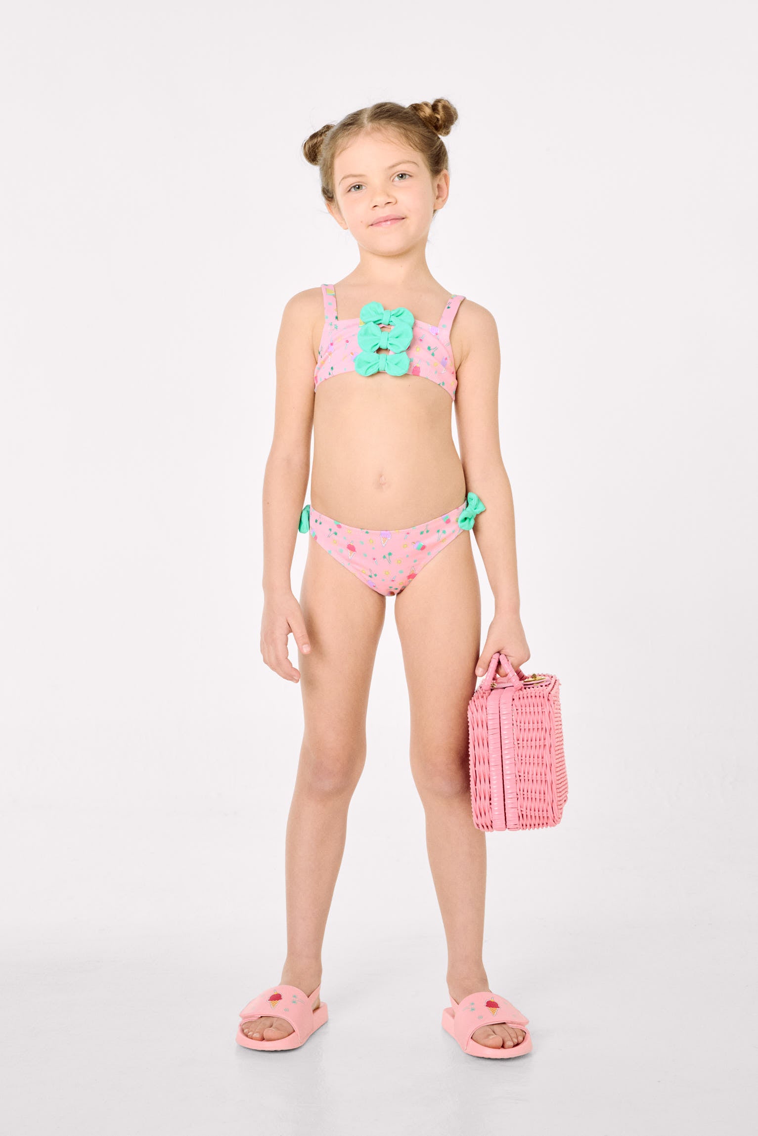 Bikini pour fille avec détails nœud et imprimé d'été glace