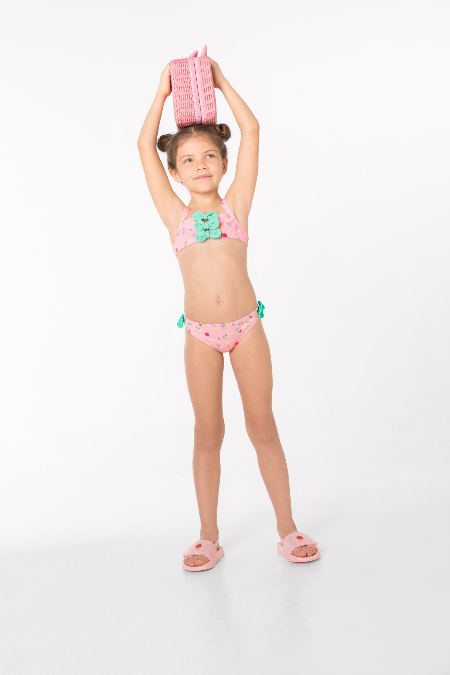 Bikini pour fille avec détails nœud et imprimé d'été glace