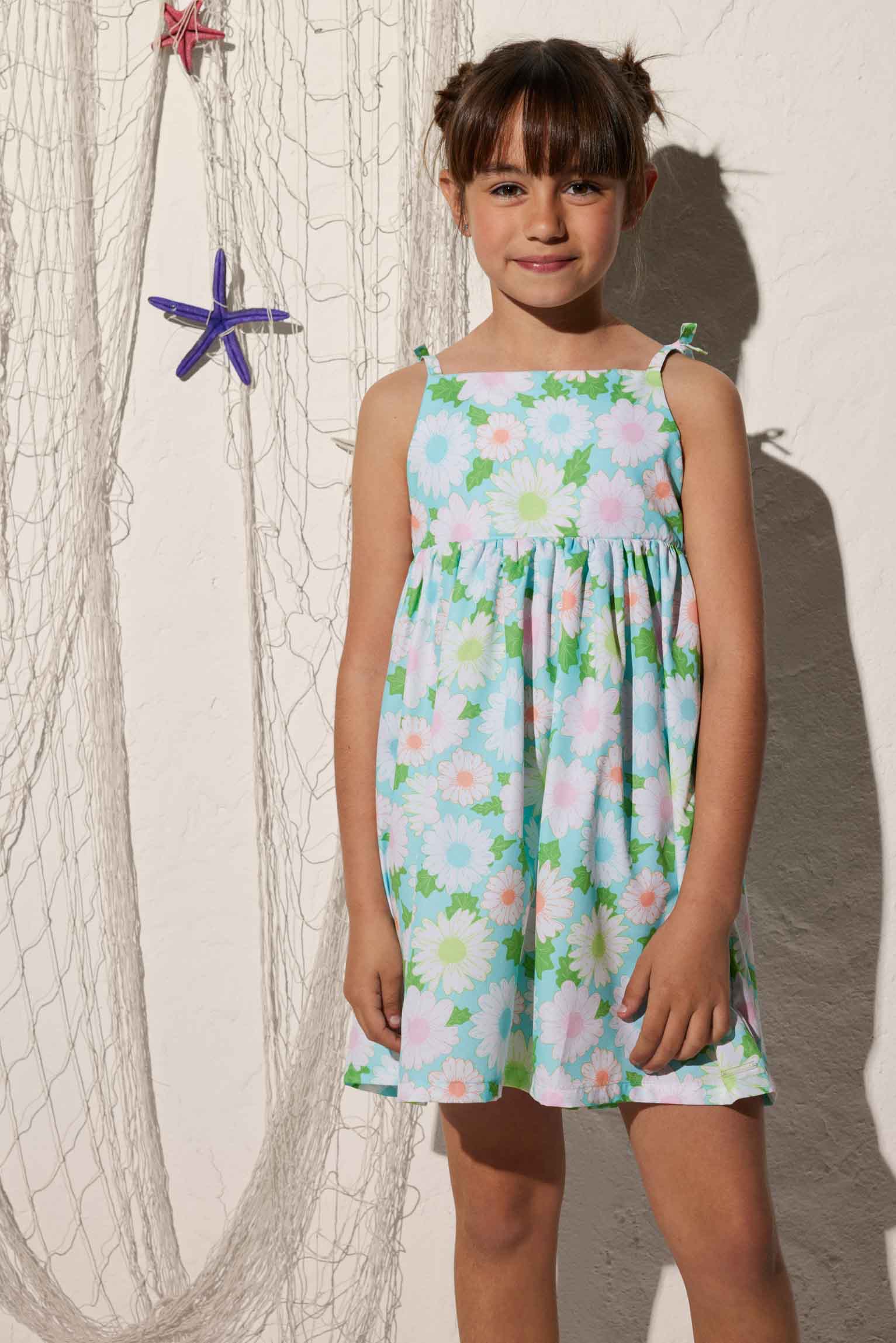 Robe de plage fille imprimé fleuri et bretelles nouées