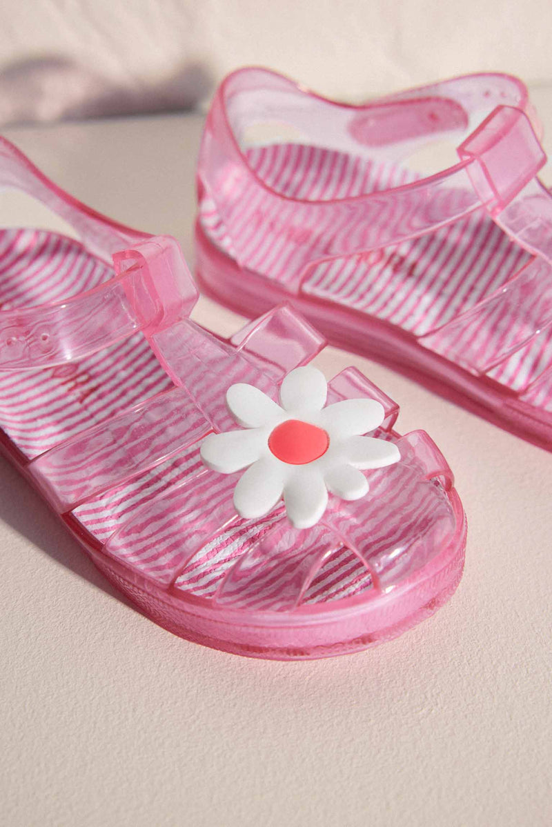 Sandales de plage fille à imprimé rayé et détail fleuri