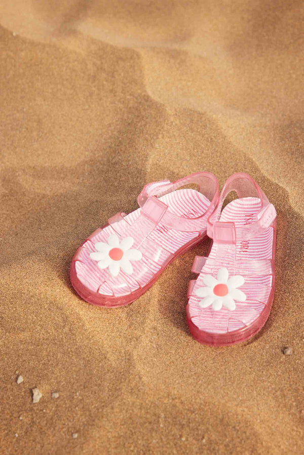 Sandales de plage fille à imprimé rayé et détail fleuri