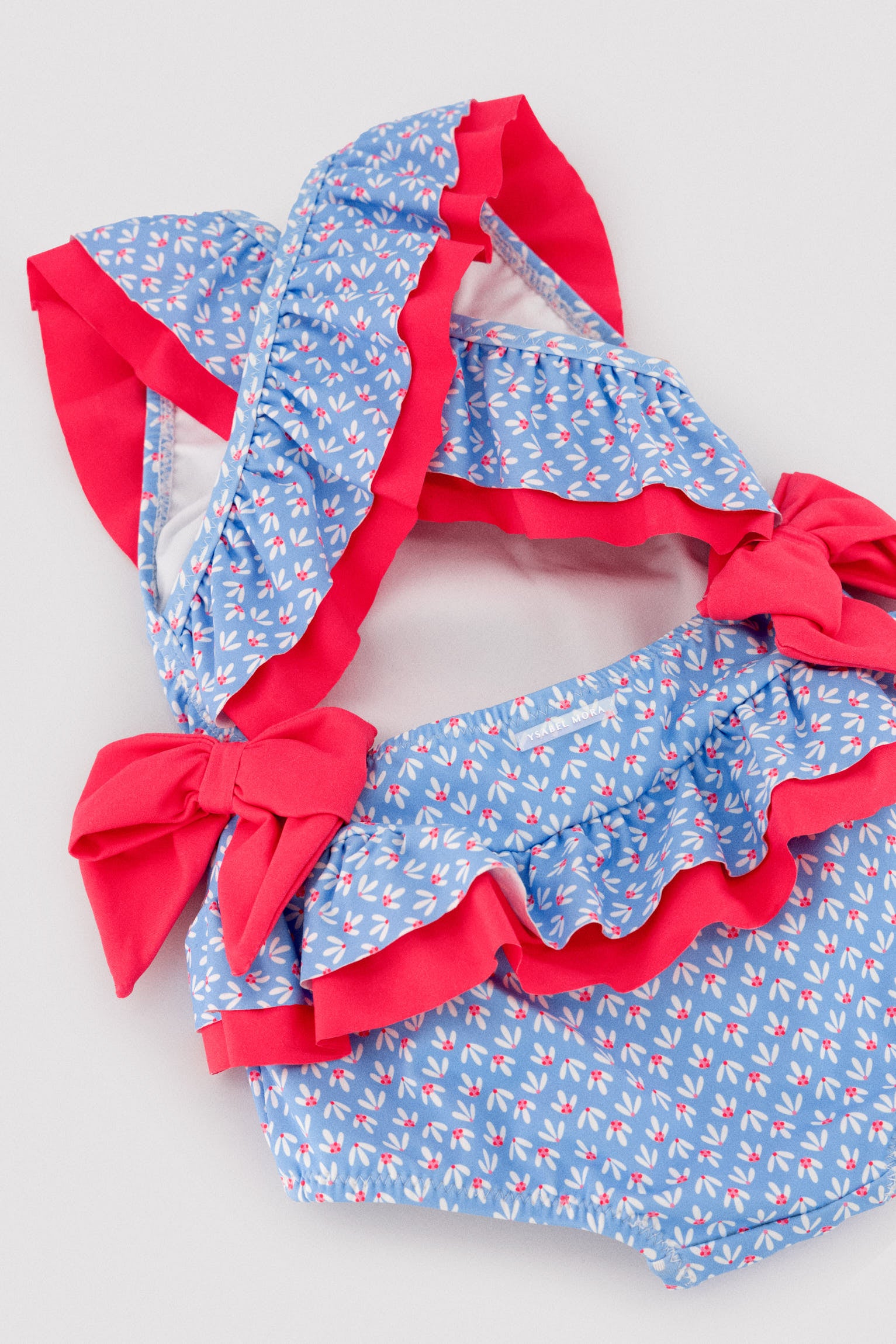 Maillot de bain bébé fille avec volants et nœuds, imprimé floral