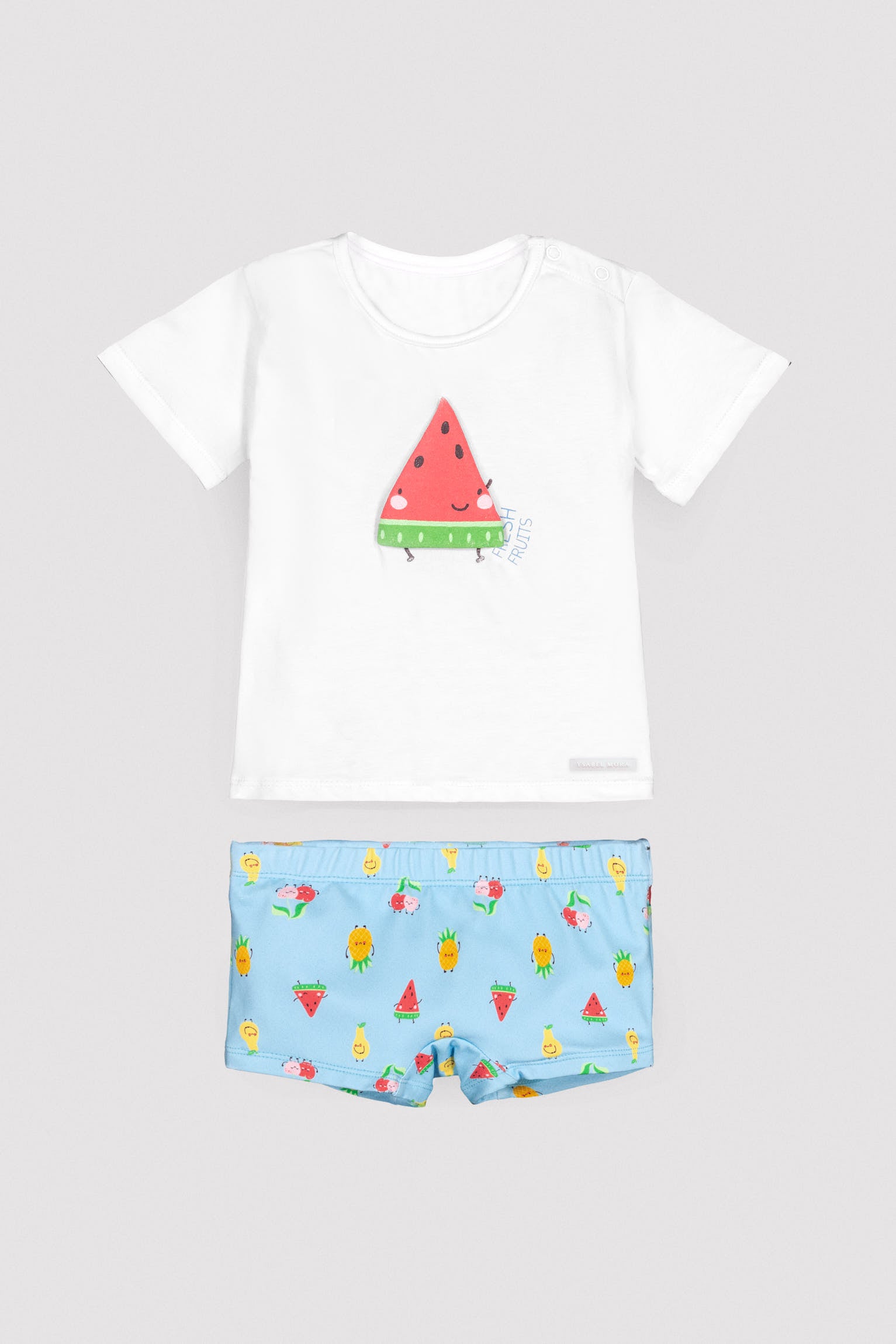 Conjunto camiseta y bañador bóxer bebé esstampado frutas - Ysabel Mora