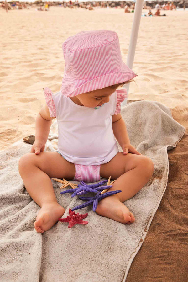 T-shirt bébé avec bas & chapeau de plage rayé rose