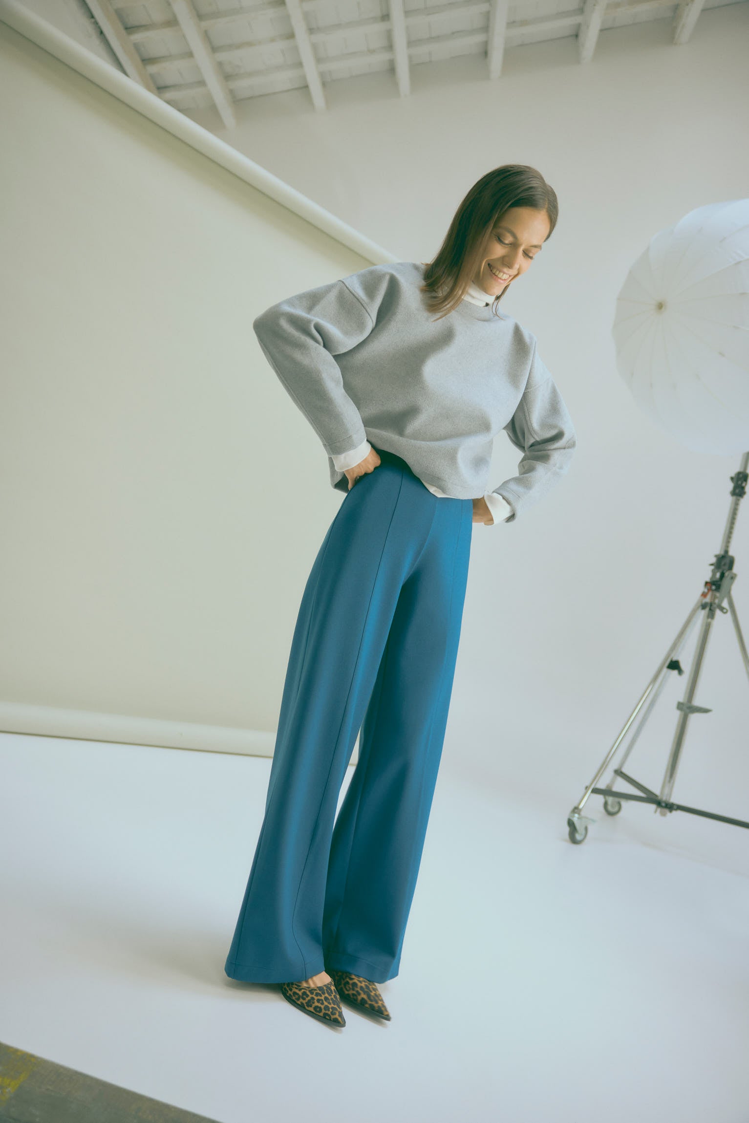 Pantalon large bleu