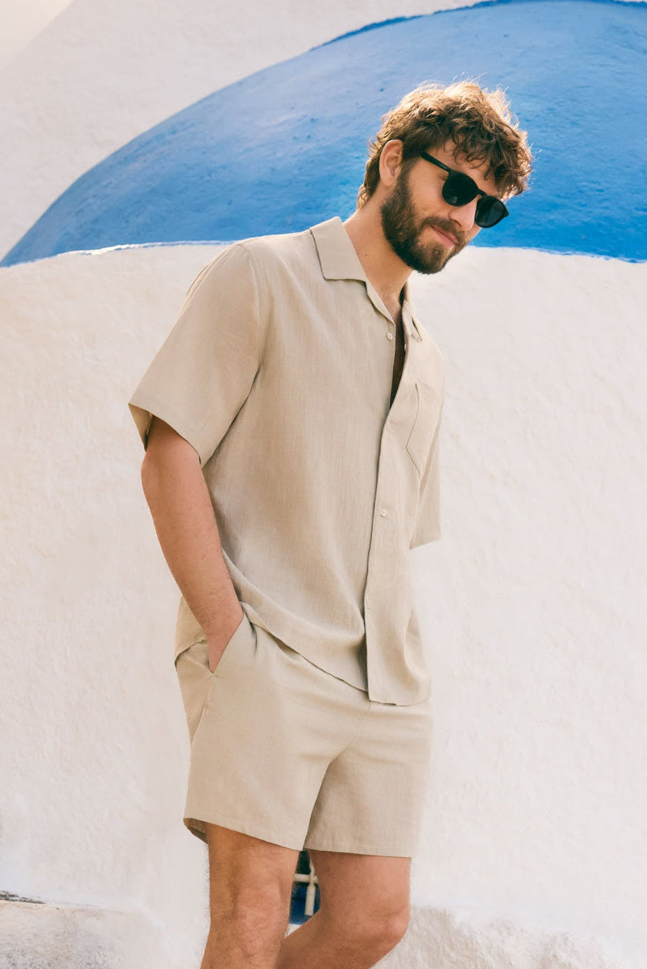 Camisa manga corta abotonada efecto lino topo - Ysabel Mora