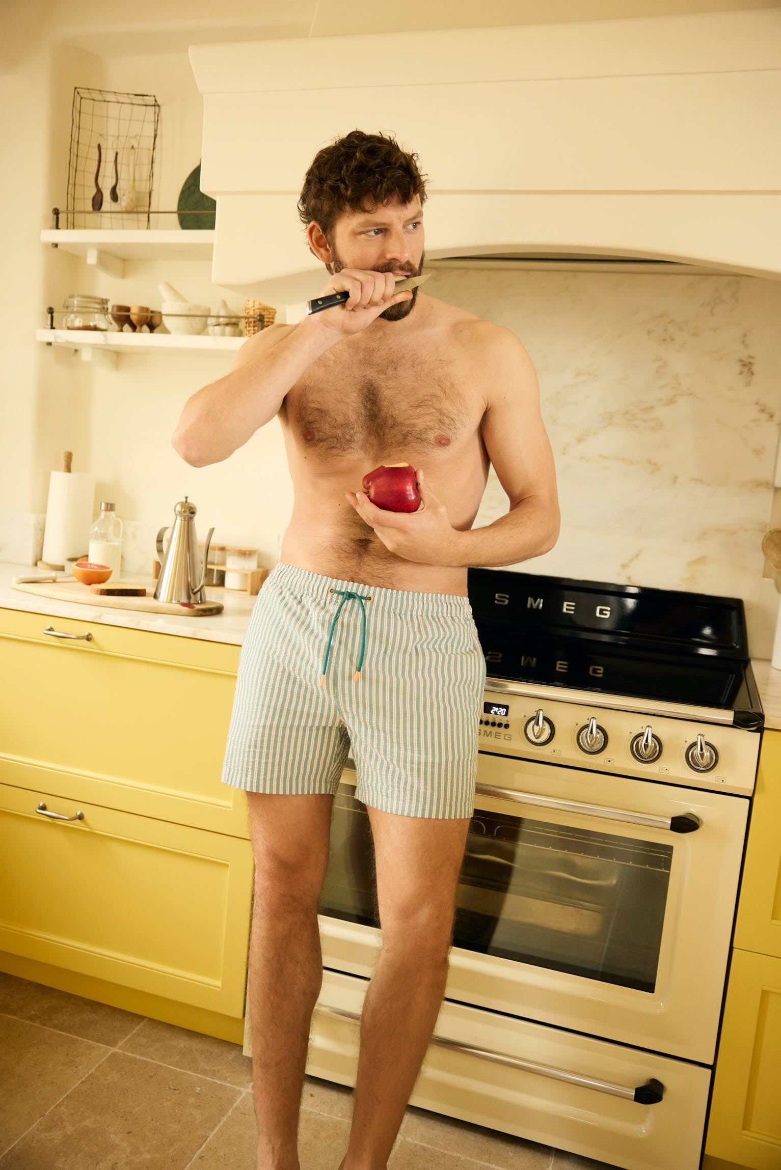 Bañador medio estampado rayas verdes y naranjas - Ysabel Mora