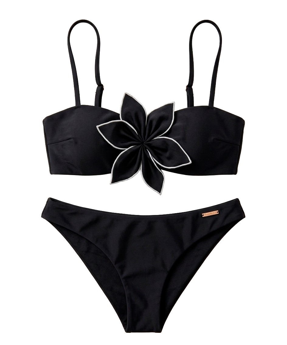 Bikini bandeau à fleurs noir @iris_ferrari