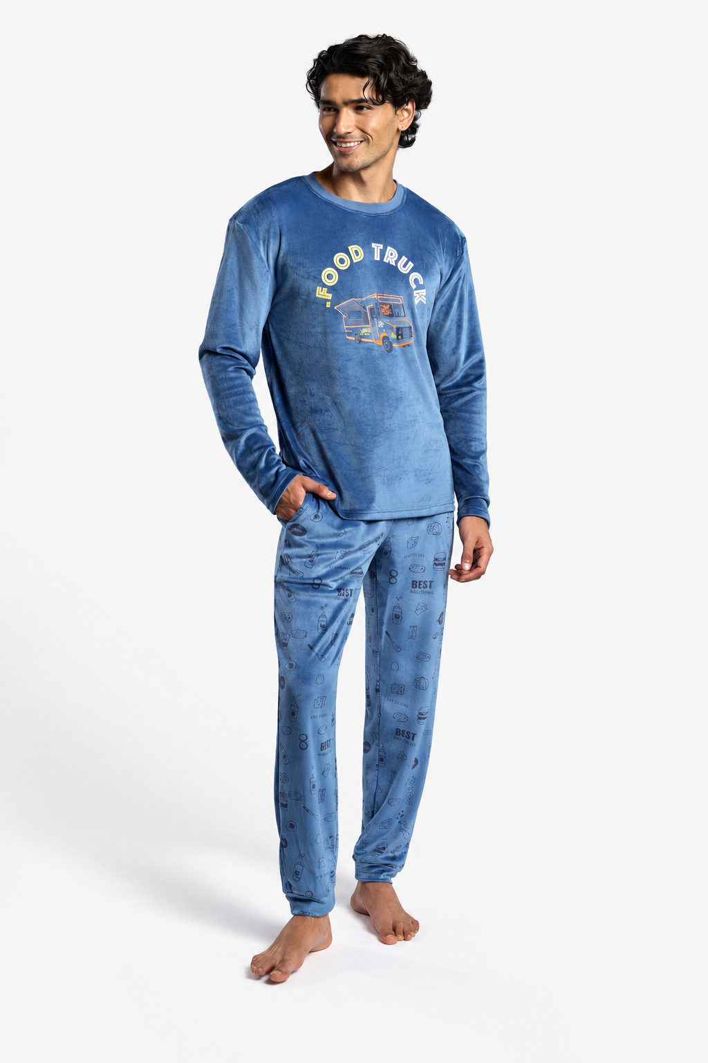 Pyjama long homme velours imprimé Food Truck