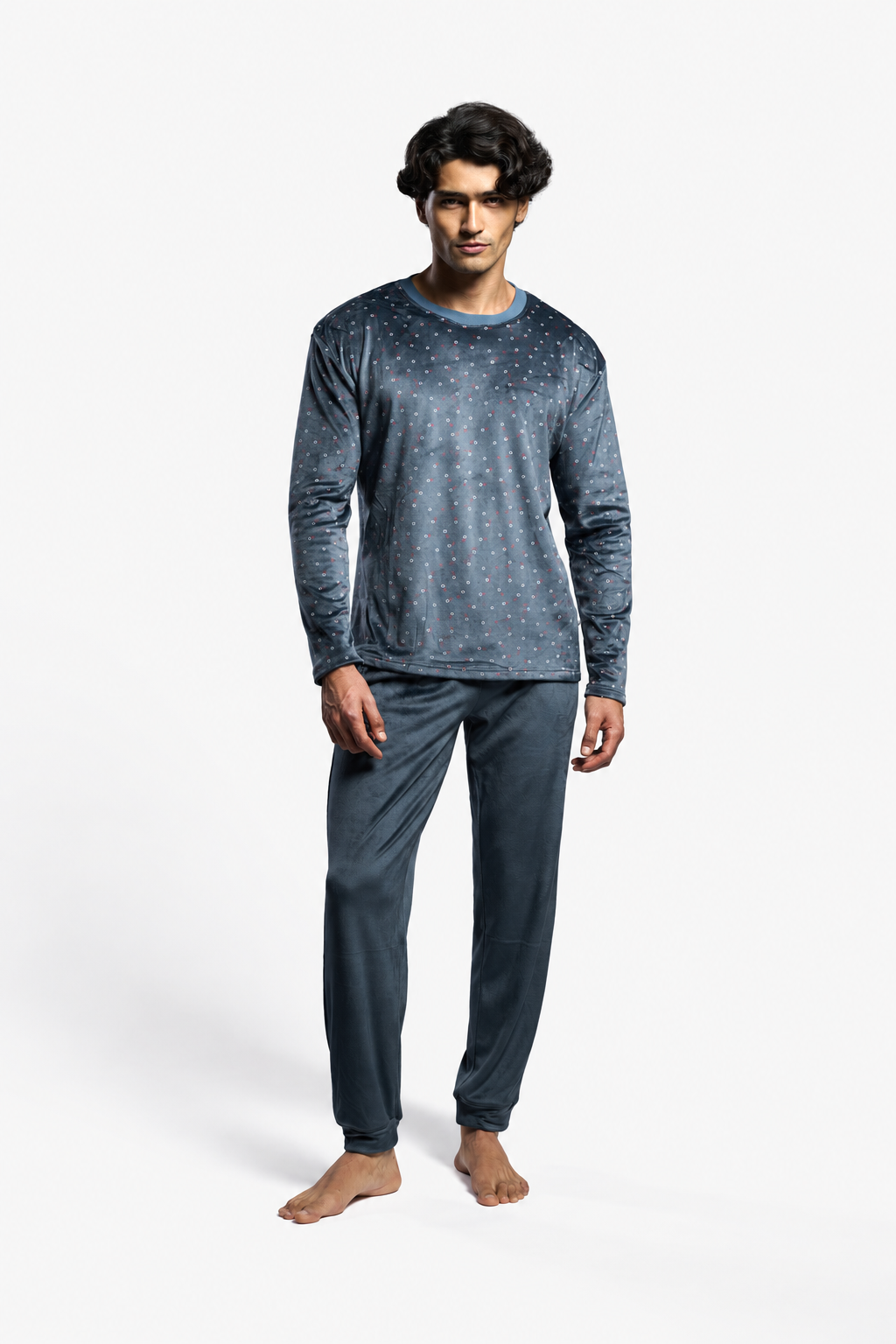 Pyjama long homme velours imprimé carrés
