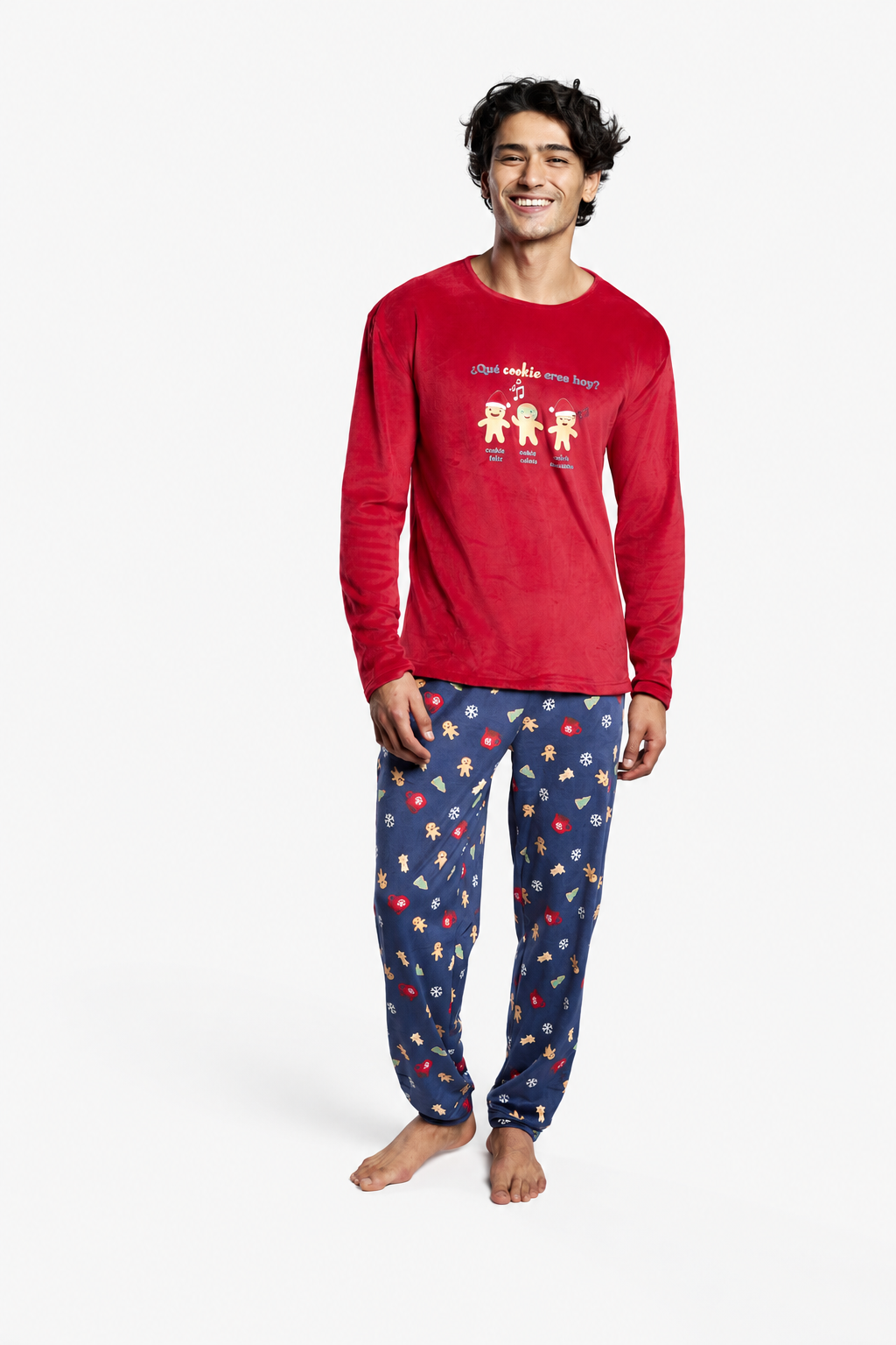 Pyjama long homme velours Noël imprimé pain d'épices