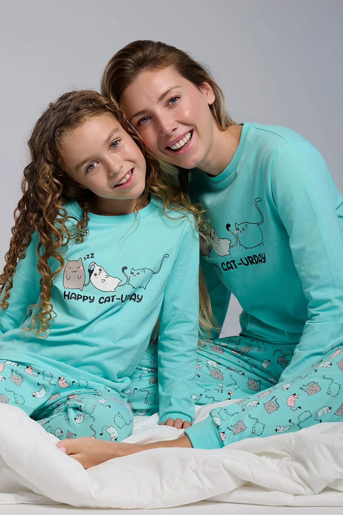 Pyjama long fille coton imprimé chats Happy cat-urday
