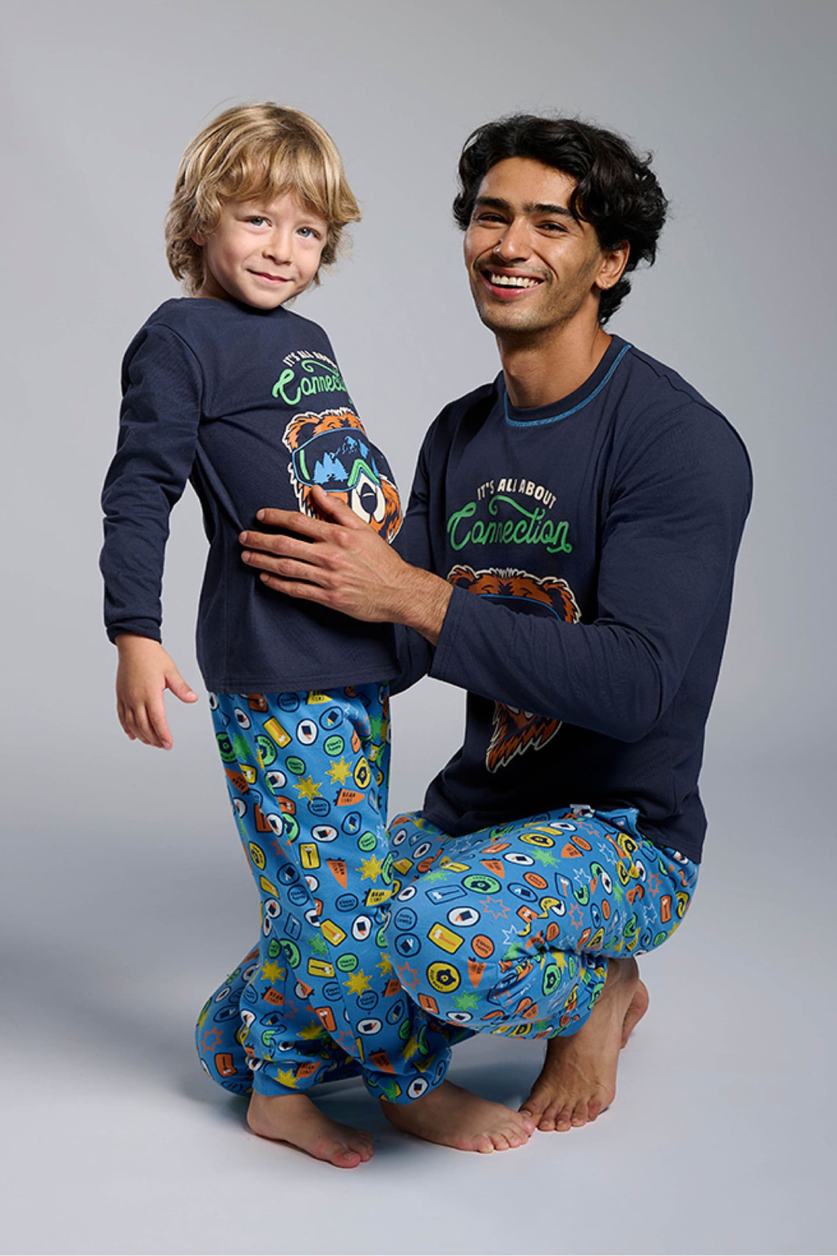 Pyjama long garçon coton It's all about connection imprimé ours