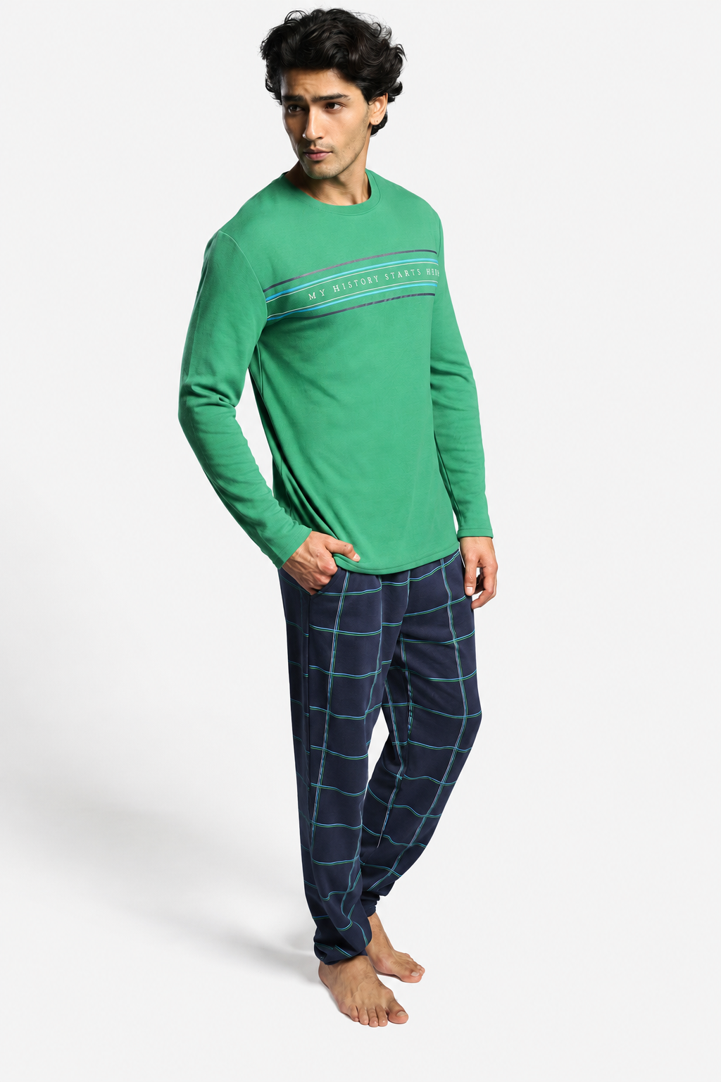 Pyjama long homme molletonné imprimé My History Starts Here