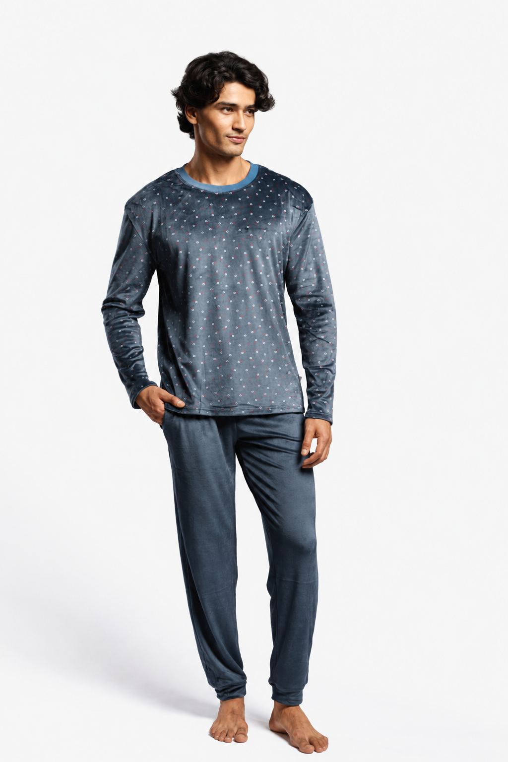 Pyjama long homme velours imprimé carrés