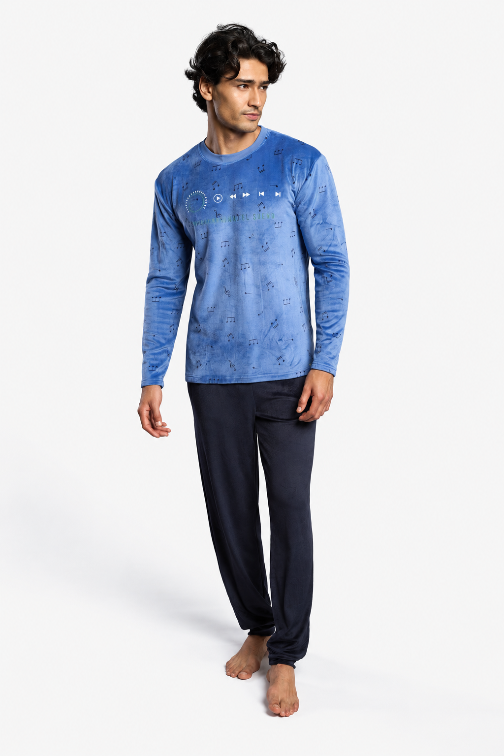 Pyjama long homme velours imprimé notes de musique
