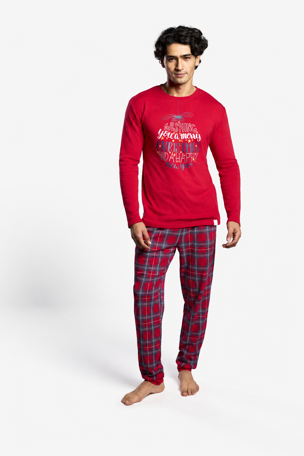 Pyjama long homme molletonné imprimé Noël Wishing you a Merry Christmas and a Happy New Year