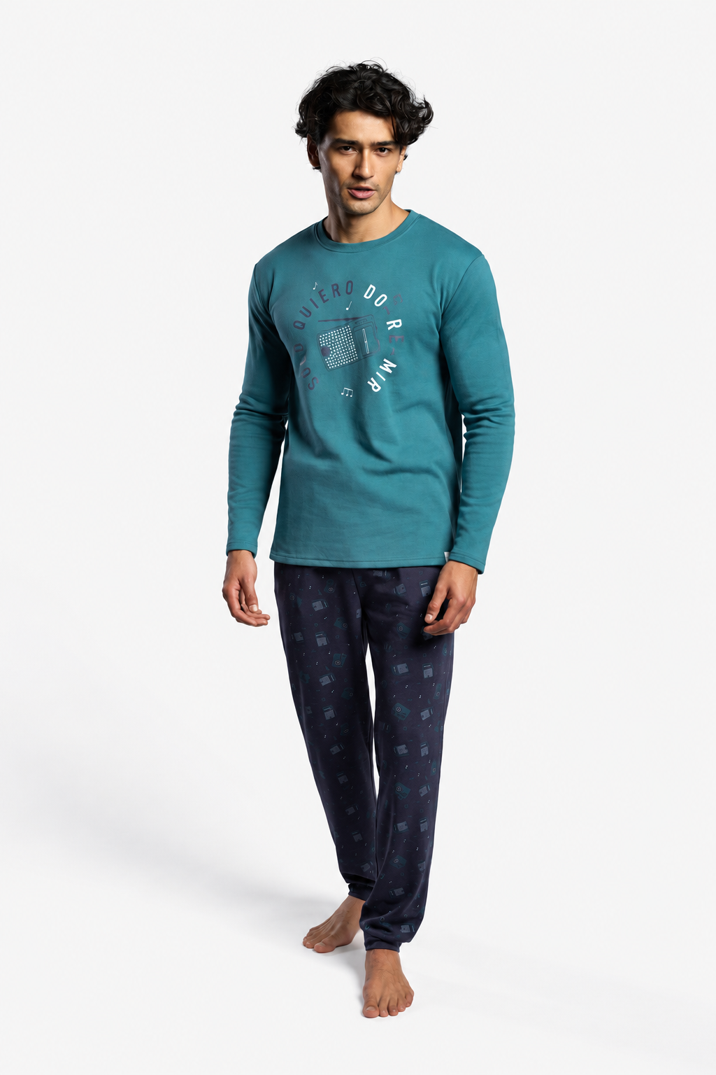 Pyjama long homme molletonné imprimé radio