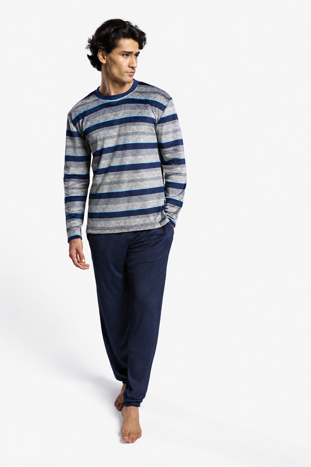 Pyjama long homme velours rayé