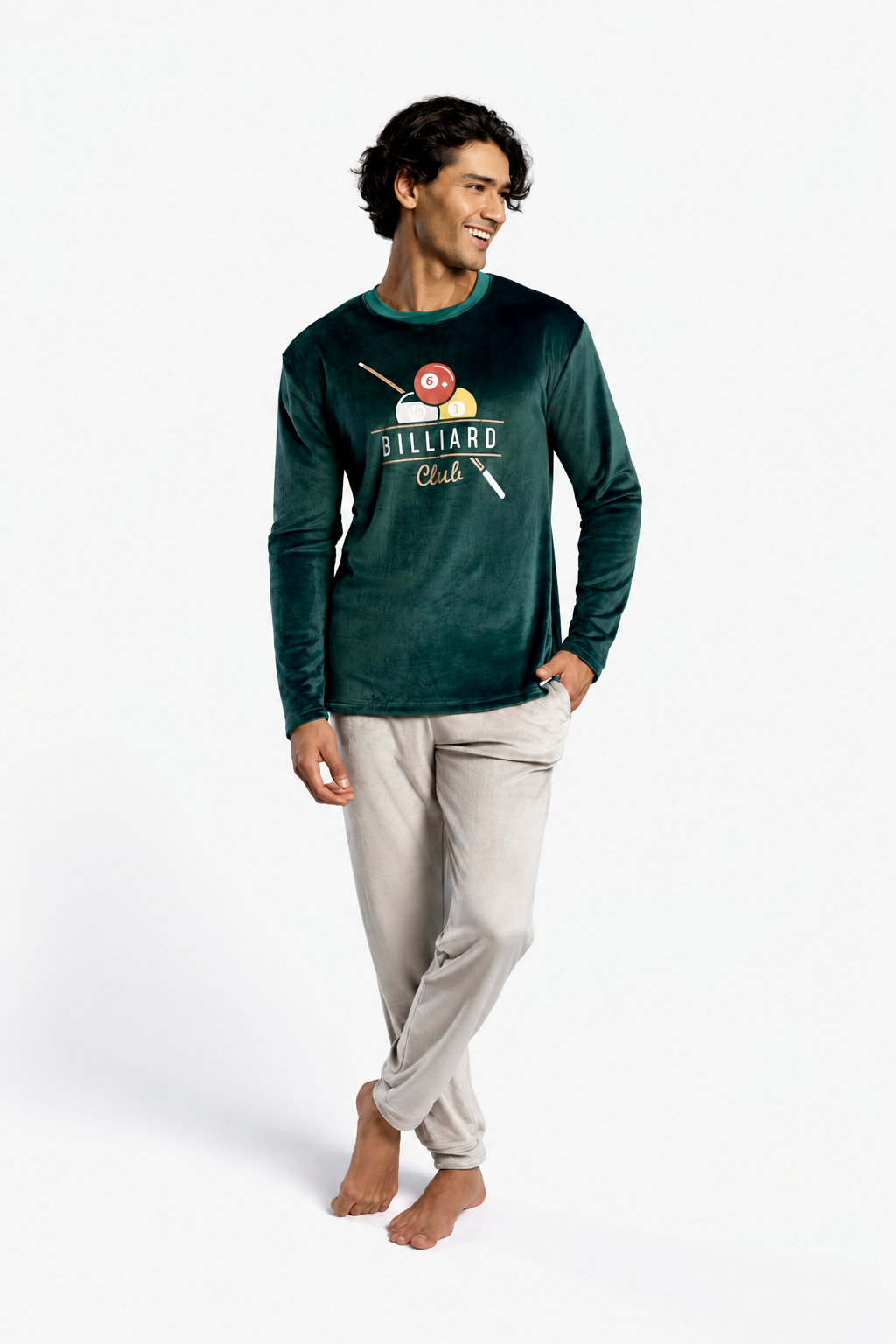 Pyjama long homme velours imprimé billard