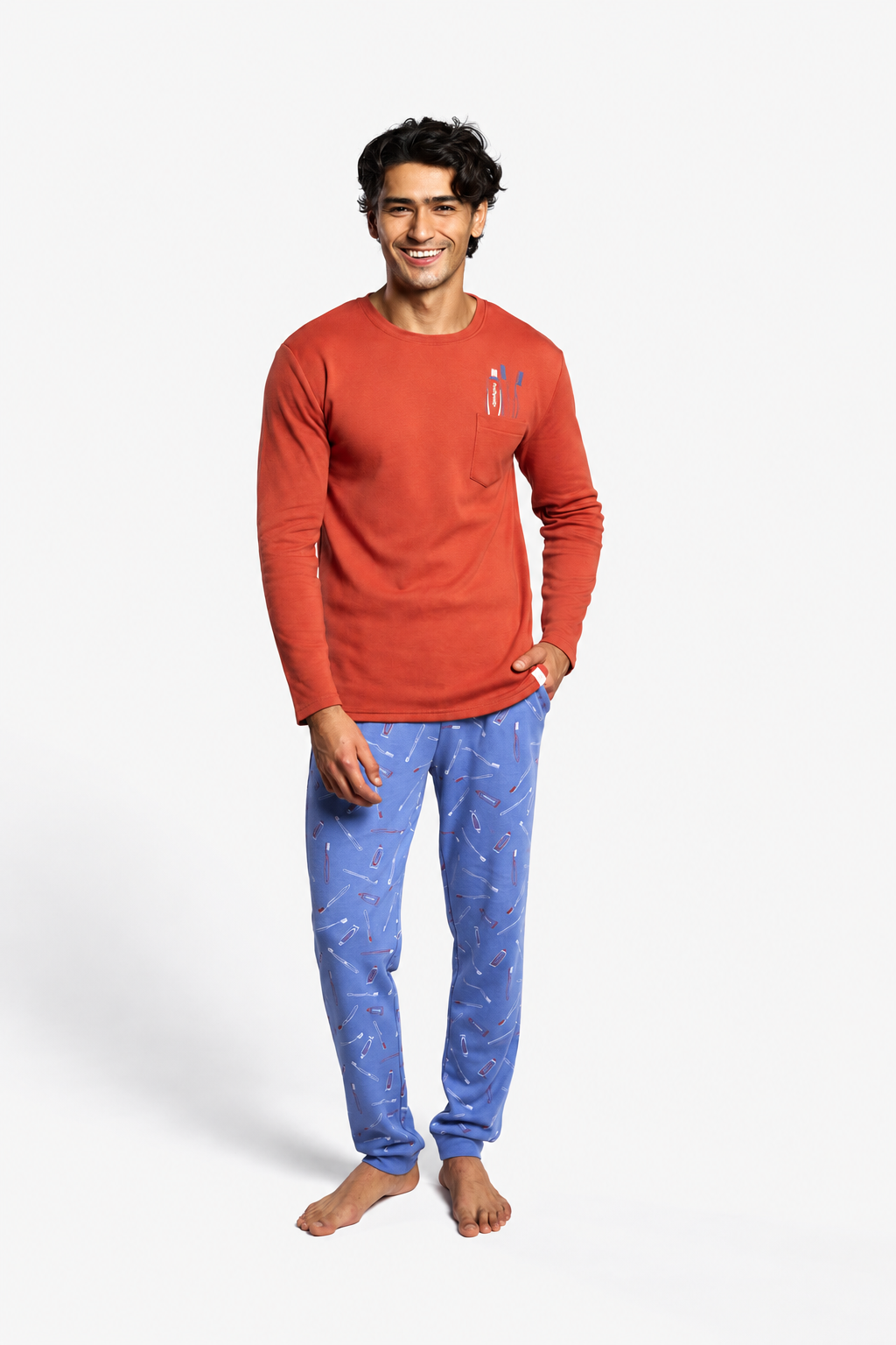 Pyjama long homme molletonné imprimé couverts