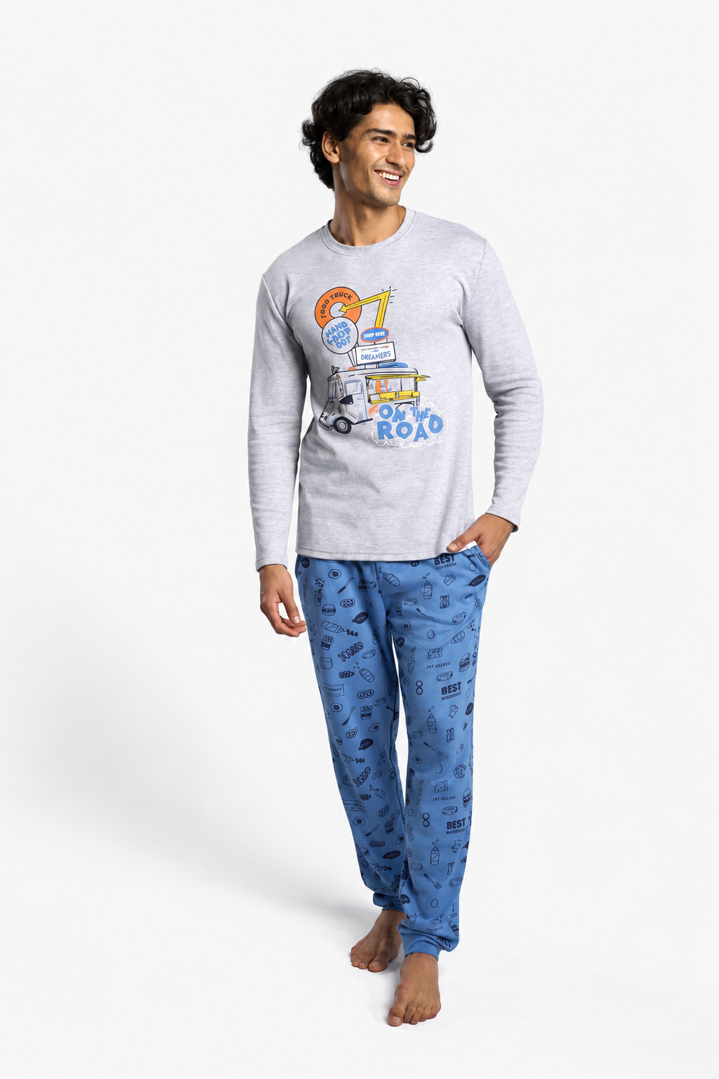 Pyjama long homme molletonné imprimé Food Truck