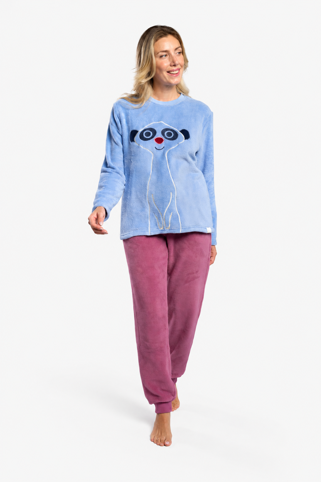 Pyjama long femme polaire corail suricate