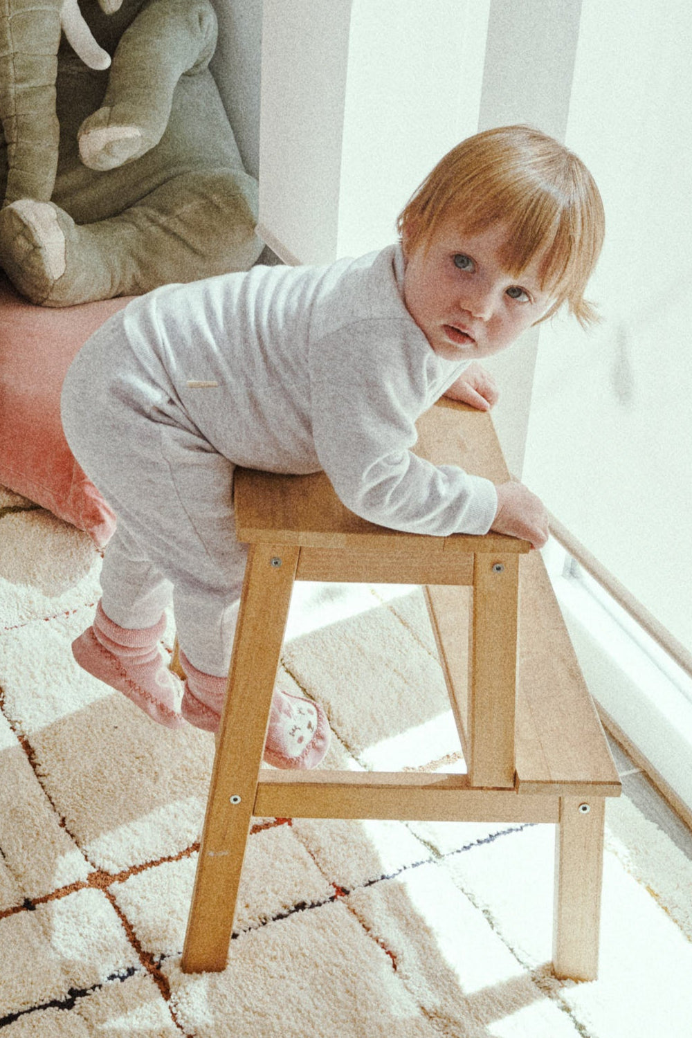 Chaussons-chaussettes thermiques pour bébé avec semelle antidérapante rose