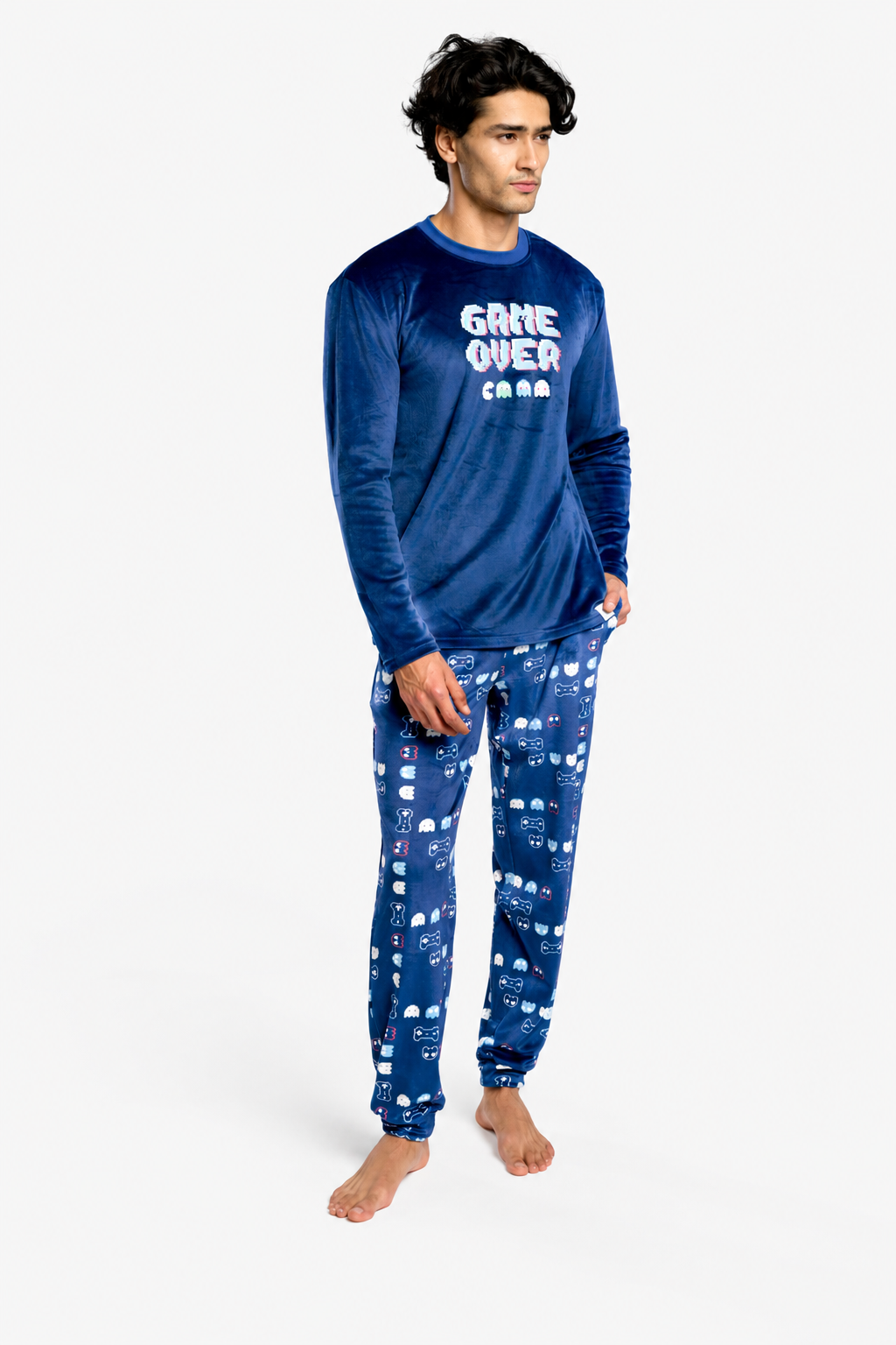 Pyjama long homme velours imprimé Game Over