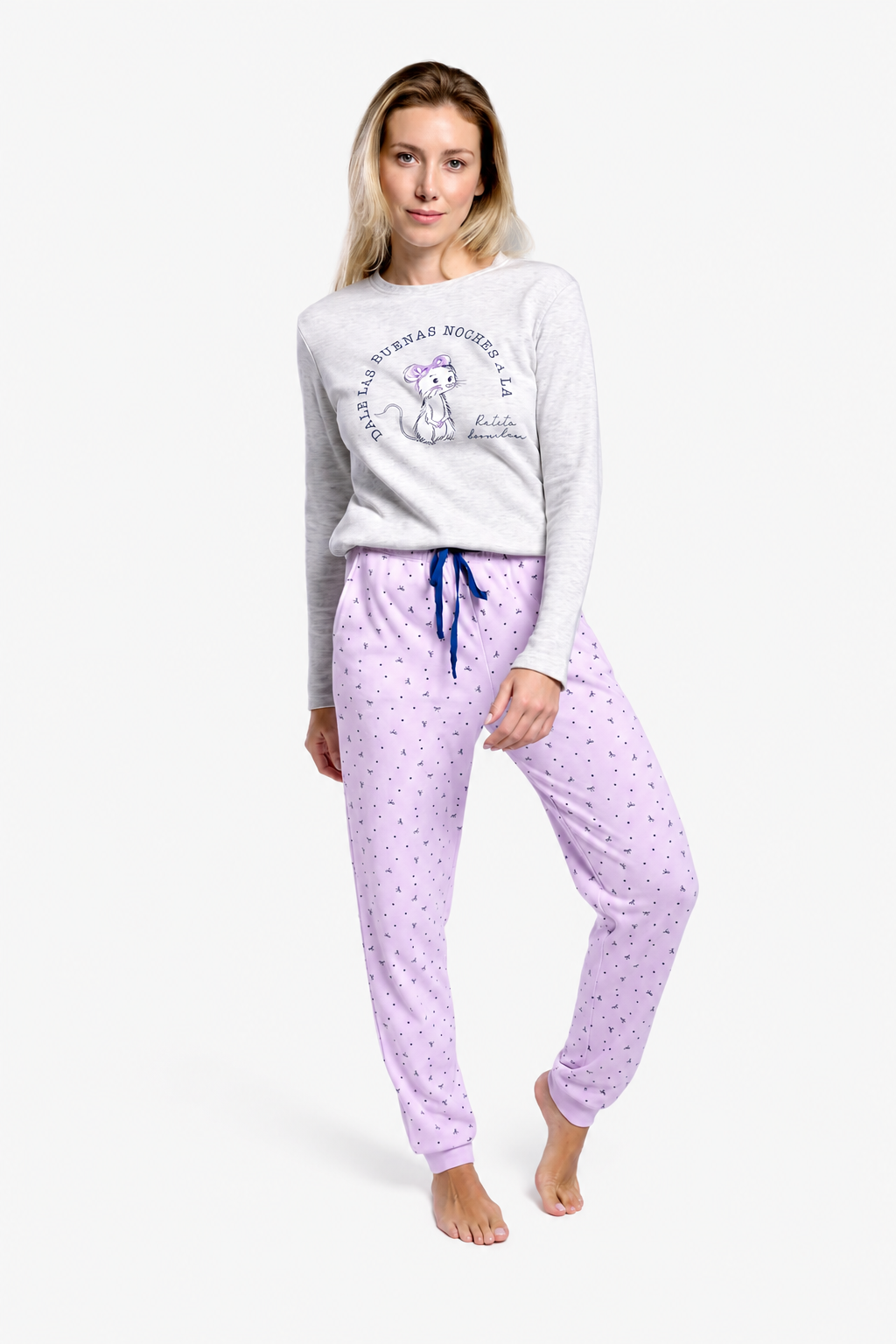 Pyjama long femme molletonné imprimé Bonne nuit