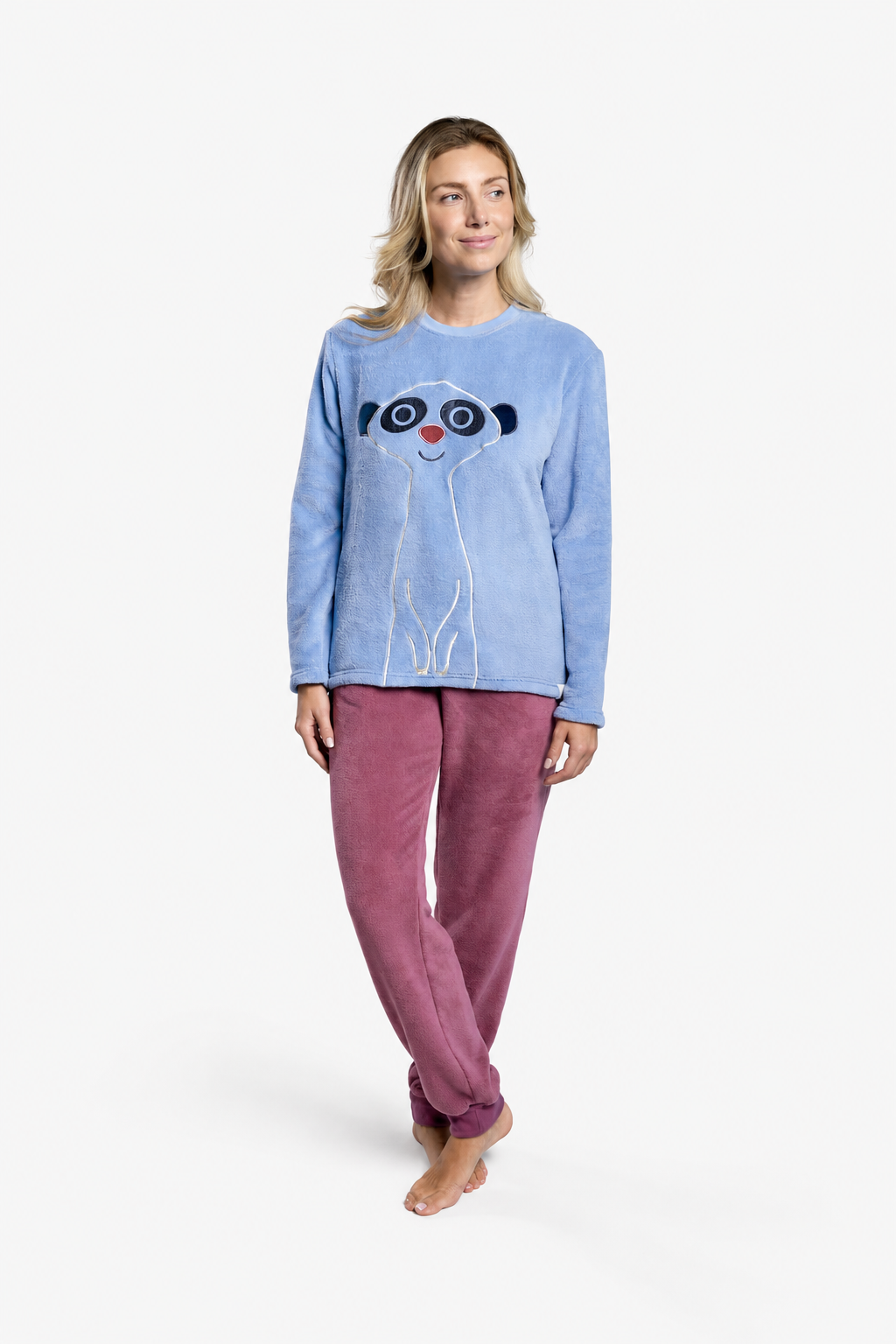 Pyjama long femme polaire corail suricate