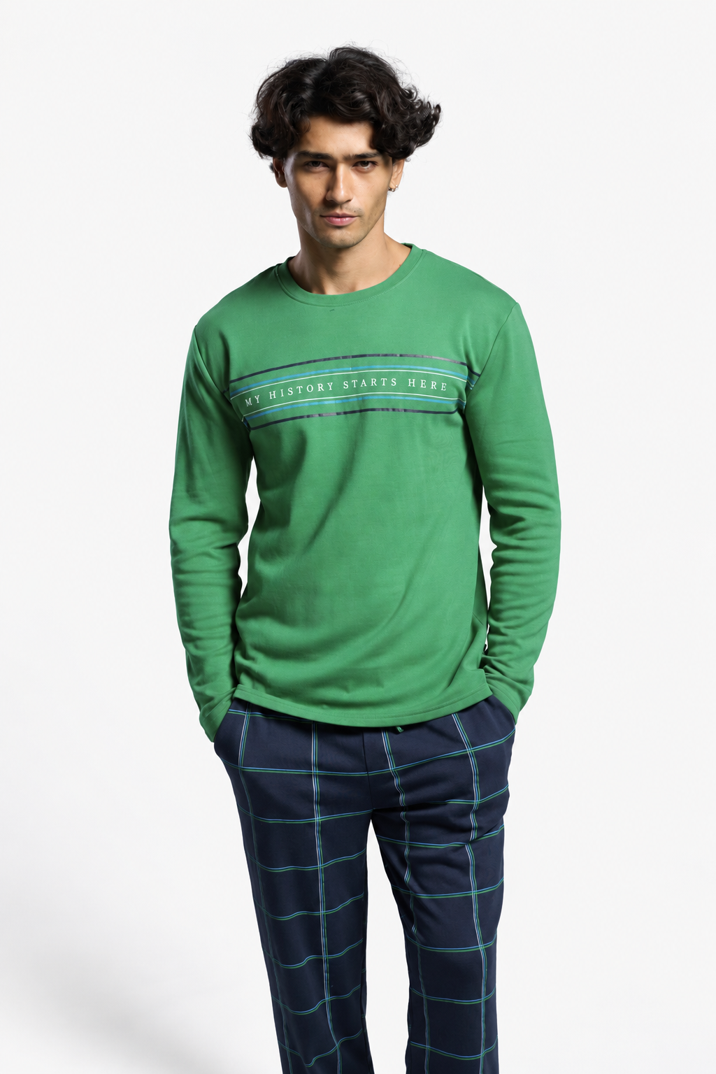 Pyjama long homme molletonné imprimé My History Starts Here