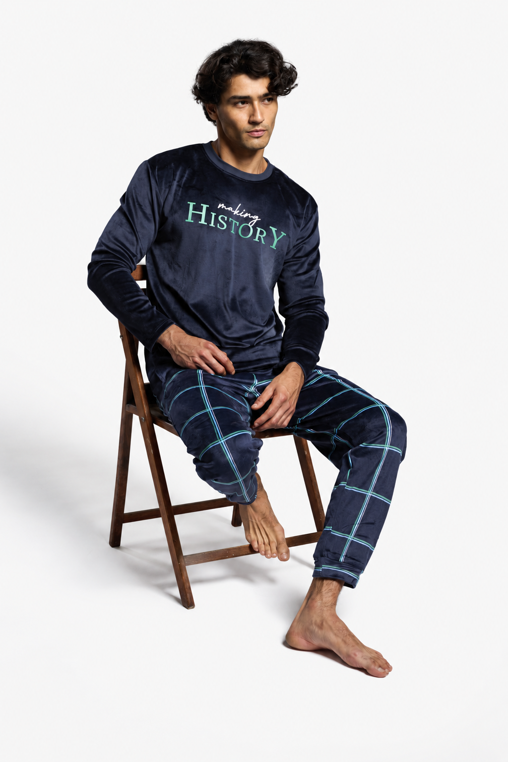 Pyjama long homme velours Making History à carreaux