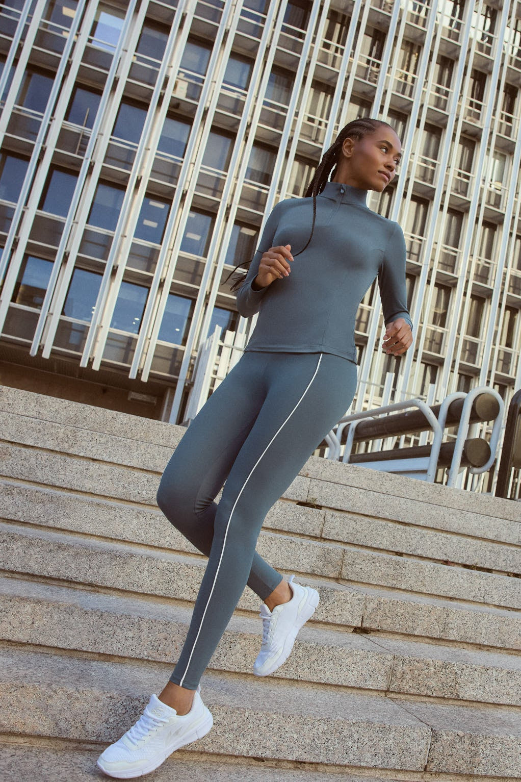 Legging sport long femme bleu effet push-up