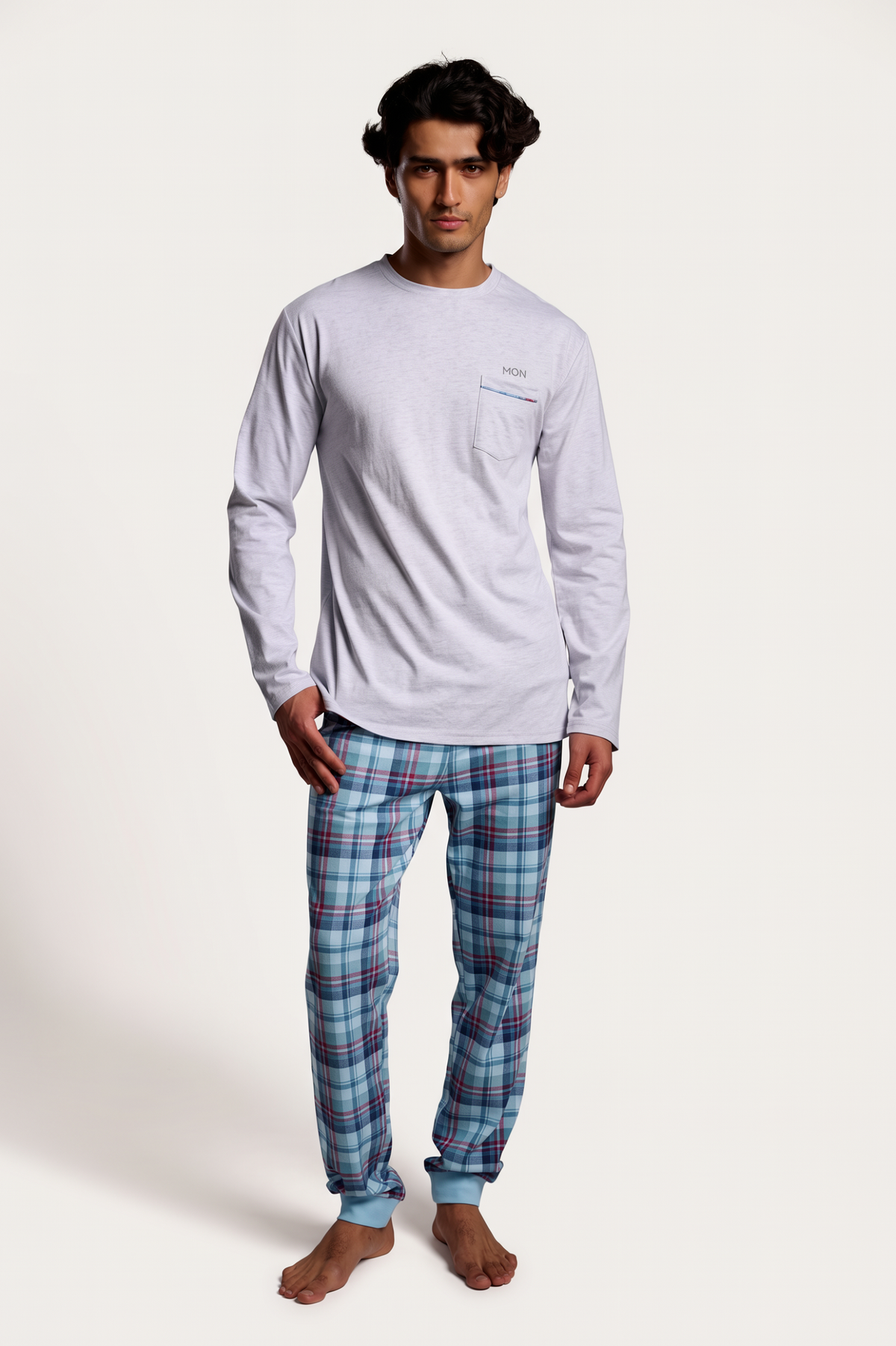 Pyjama long homme coton à carreaux